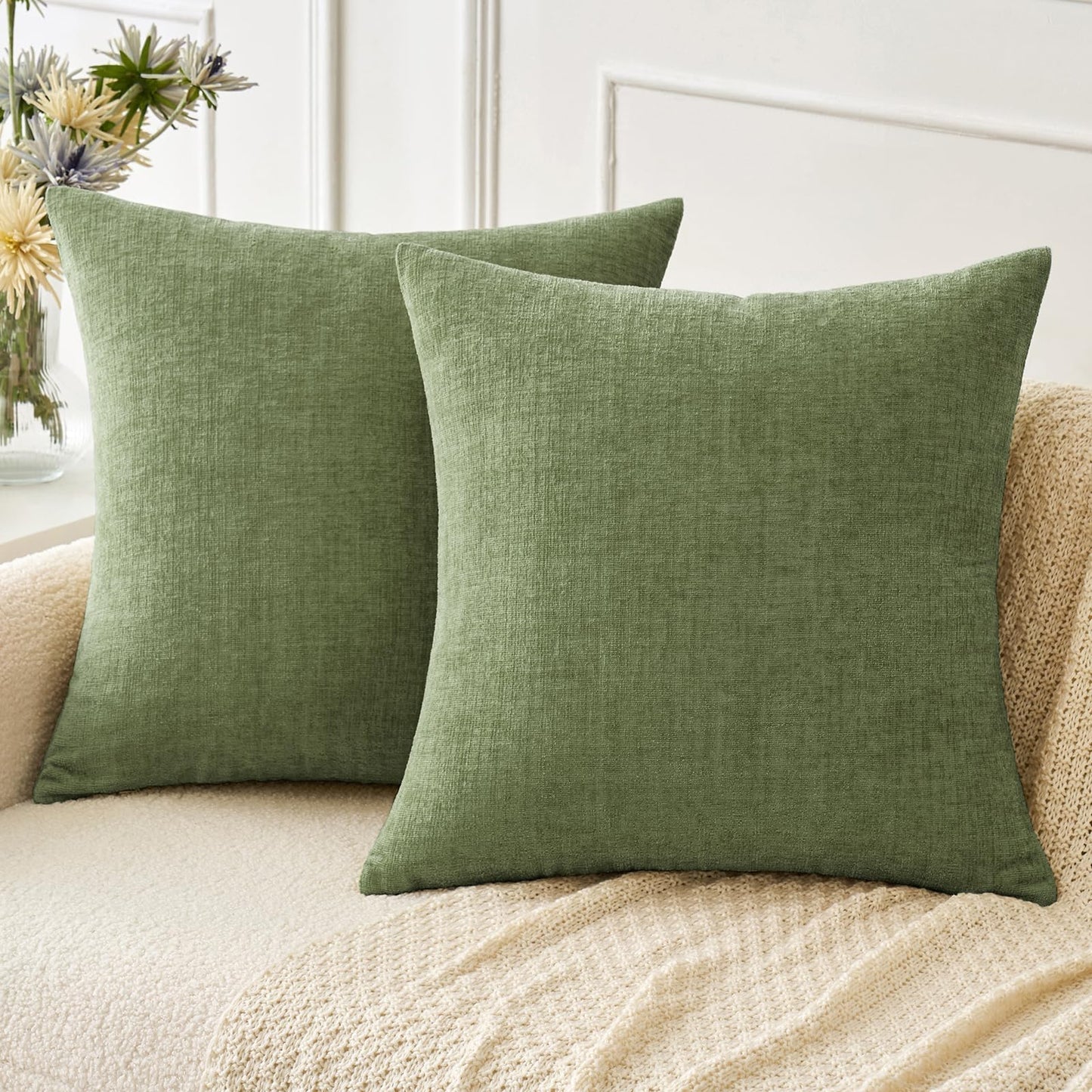 MIULEE Soft Chenille Fall Throw Pillow Covers Burnt Orange 18x18 Pack of 2 | Modern Fall Home Decor, Classic Decorative Pillows, Solid Dyed Cases, Boho Couch Cushion Covers for Sofa Bed Living Room
