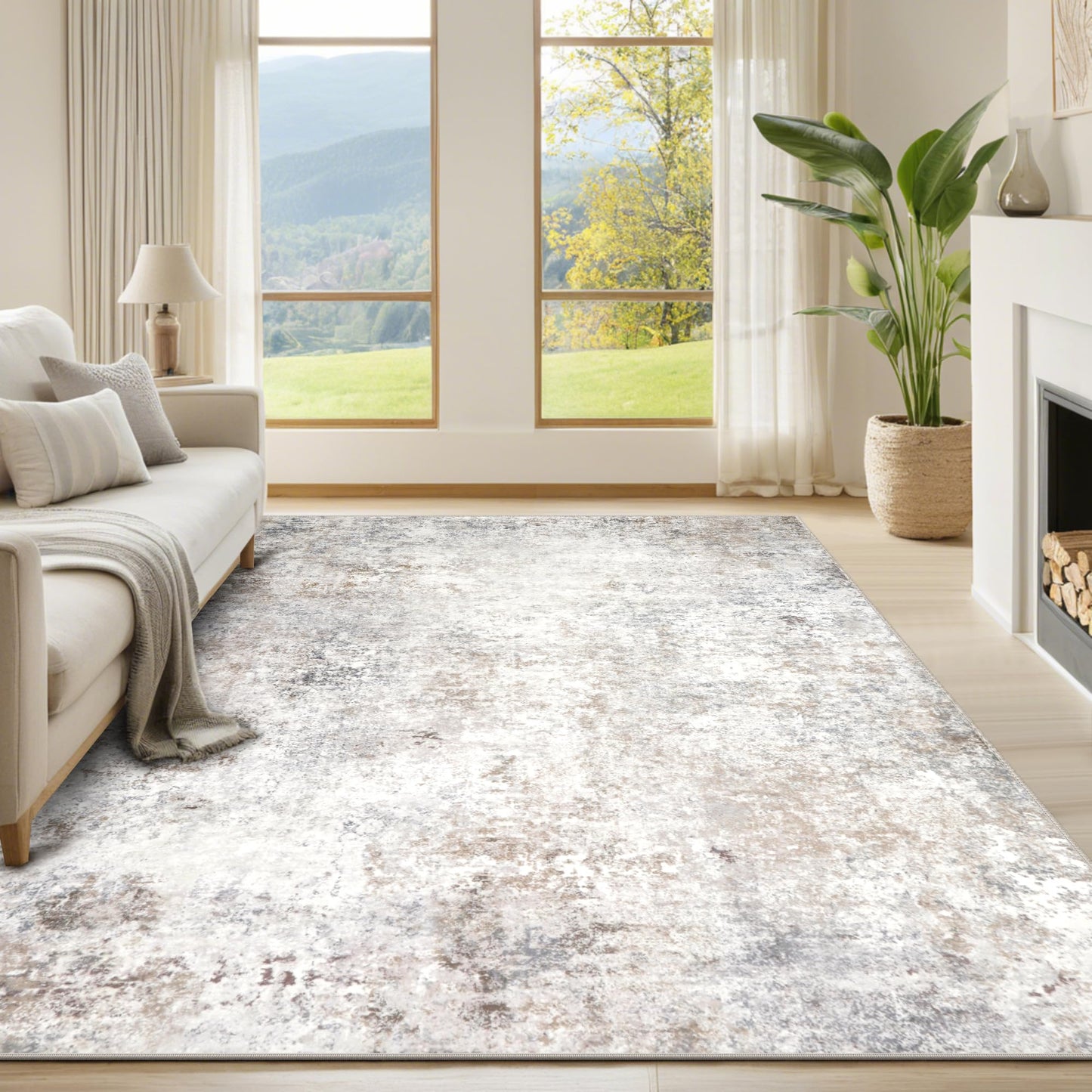 Washable Rugs 8x10 Area Rugs for Living Room,Bedroom,Dining Room Carpet | Ultra Soft Faux Wool,Kids & Pet Friendly,Machine Washable,Non-Slip & Non-Shedding,Large Vintage Low Pile Rug for Home Office