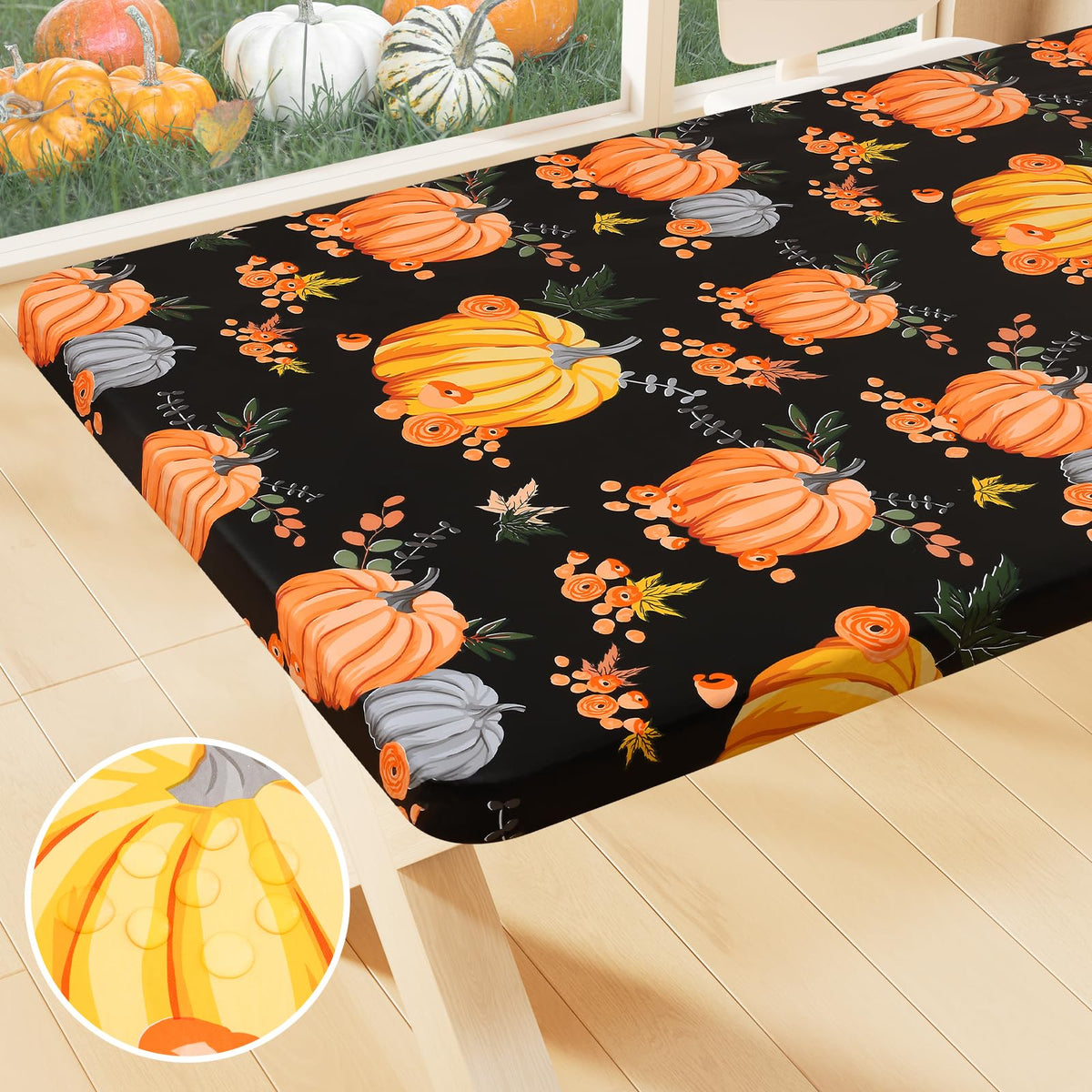 Smiry Picnic Fitted Table Cover, 6 Foot Flannel Backed Vinyl Tablecloth | Waterproof Elastic Stretch Table Cloth, Wipeable Plastic Tablecloth for Camping, Indoor & Outdoor (Grey, 30" x 72")