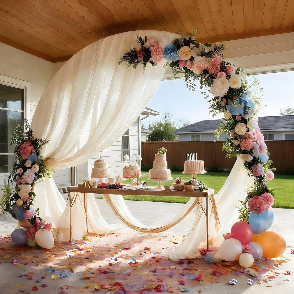 Ivory White Wedding Arch Draping Fabric Sheer Curtain Drapes | 31" x 20 ft Extra Long Shimmery Backdrop Curtains for Wedding Anniversary Party Summer Outdoor Events Drapery Photo Backgrounds