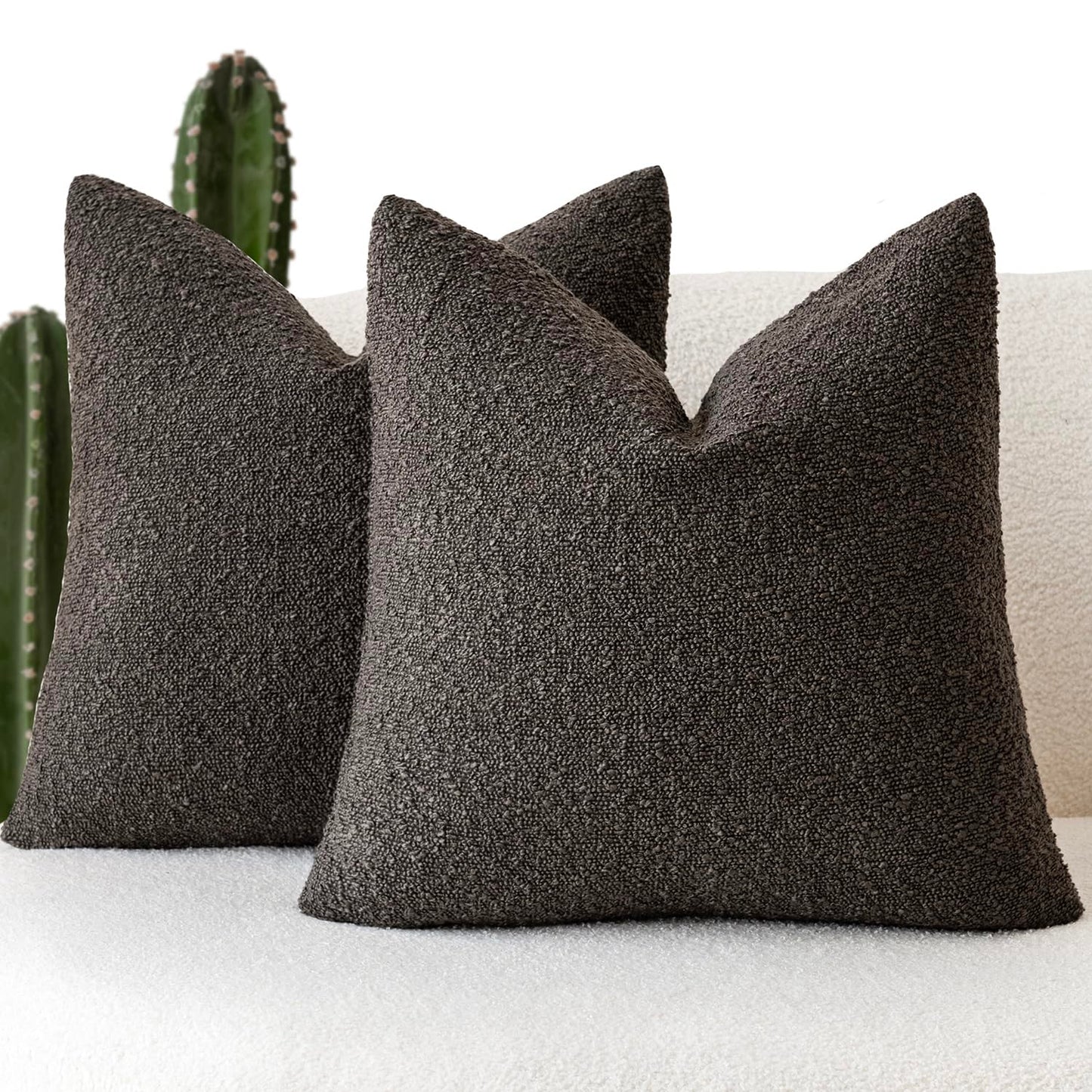 Foindtower Pack of 2, 20 x 20 Inch, Decorative Textured Boucle Throw Pillow Covers Accent Solid Pillow Cases Cozy Soft Couch Cushion Case for Chair Sofa Bedroom Living Room Home Decor, Cream White