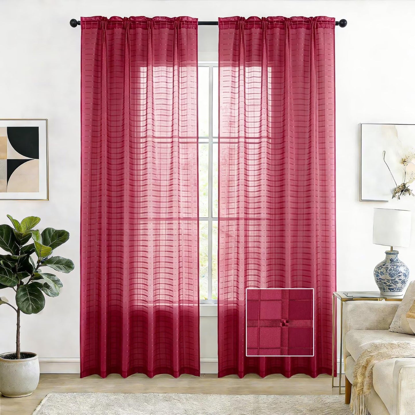SpaceDresser Basic Rod Pocket Sheer Voile Window Curtain Panels White 1 Pair 2 Panels 52 Width 84 Inch Long for Kitchen Bedroom Children Living Room Yard(White,52 W x 84 L)