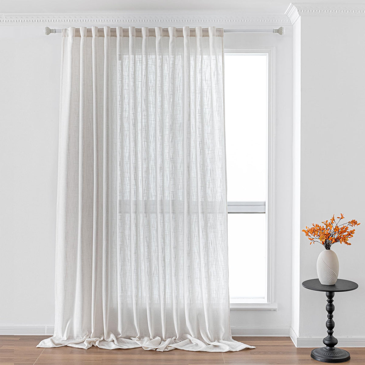 MYSKY HOME Linen Curtains for Living Room, Natural Semi Sheer Curtains & Drapes 84 inches Length 2 Panels Set Farmhouse Country Boho Style Back Tab Draperies for Sliding Glass Door, 50" Wide, Linen