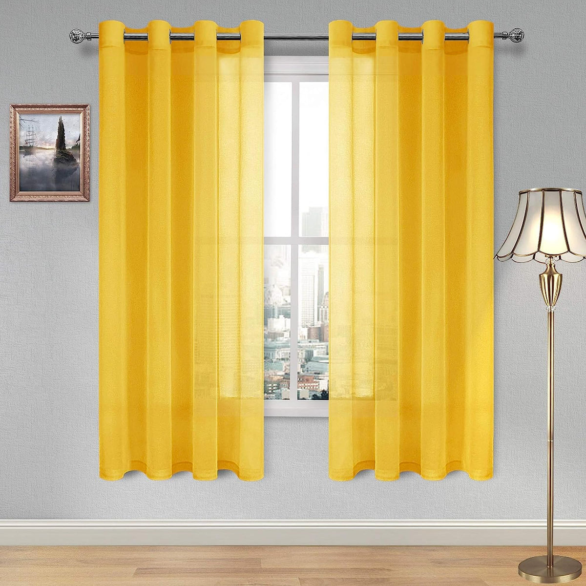 DWCN White Sheer Curtains Linen Look Semi Transparent Voile Grommet White Curtains for Living Dining Room Drapes 52 x 84 Inch Long, Set of 2 Panels