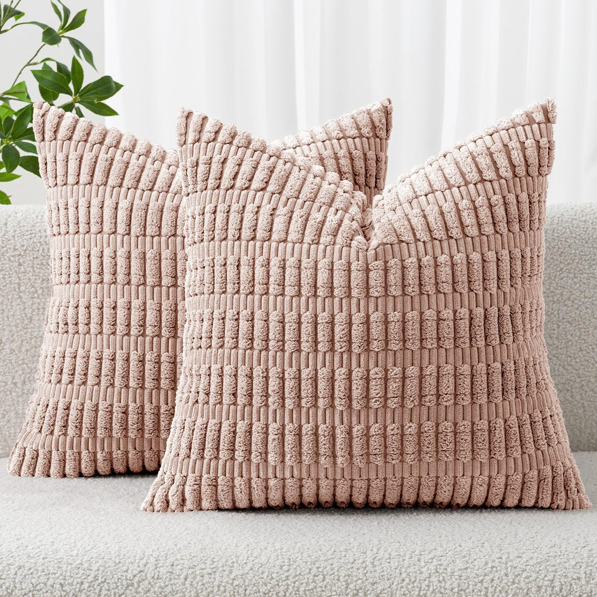 MIULEE Corduroy Decorative Throw Pillow Covers 18x18 Cream White Pack of 2 | Soft Boho Striped Pillow Covers Modern Farmhouse Home Decor For Sofa Living Room Couch Bed
