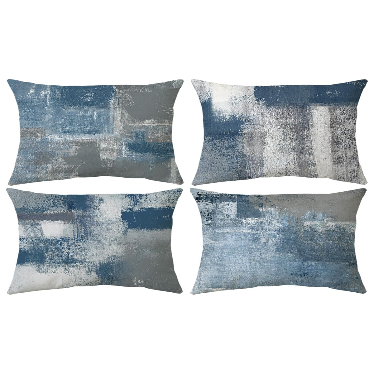 Set of 4 Blue and Grey Abstract Art Artwork Pillow Cover 18 x 18 Inch, Gallery Modern Decorative Throw Pillows Cushion Cover for Bedroom Sofa Living Room | Double-sided vibrant artwork accent cushion covers. Perfect decorative pillows for couch, sofa, bed
