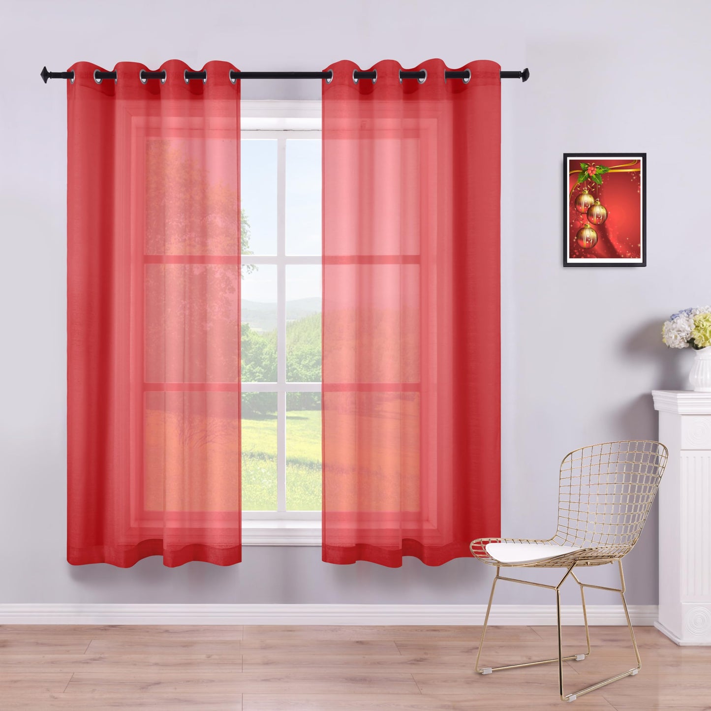 White Sheer Curtains 84 Inches Long Set 2 Panels Grommet Pair Faux Linen Semi Transparent Drape Tulle Gauze Voile Window Sheer Curtains for Bedroom Living Room Dining Wide 52 Length Solid Pack
