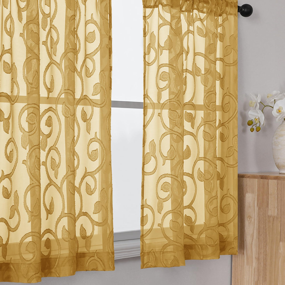 Furman Ivory Sheer Curtains 84 inches Long for Bedroom Living Room 2 Panels Set, Jacquard Clip Light Filtering Semi Sheer Curtain Rod Pocket Window Drapes, 2 Pcs Each 40 W 84 L