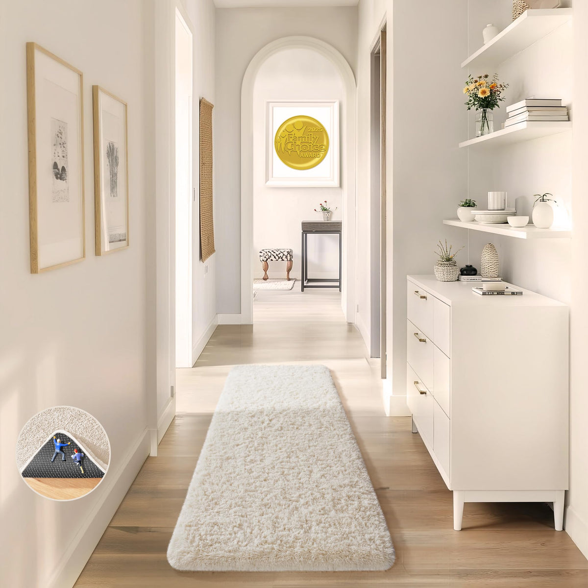 Ophanie 8x10 Area Rugs for Living Room, Washable Non-Slip Fluffy Soft Large Shag Bedroom Carpet, Ivory Big Indoor Nursery Rug, Carpets for Boy and Girls Room Dorm Decor with Over 99 pcs Pile fibers