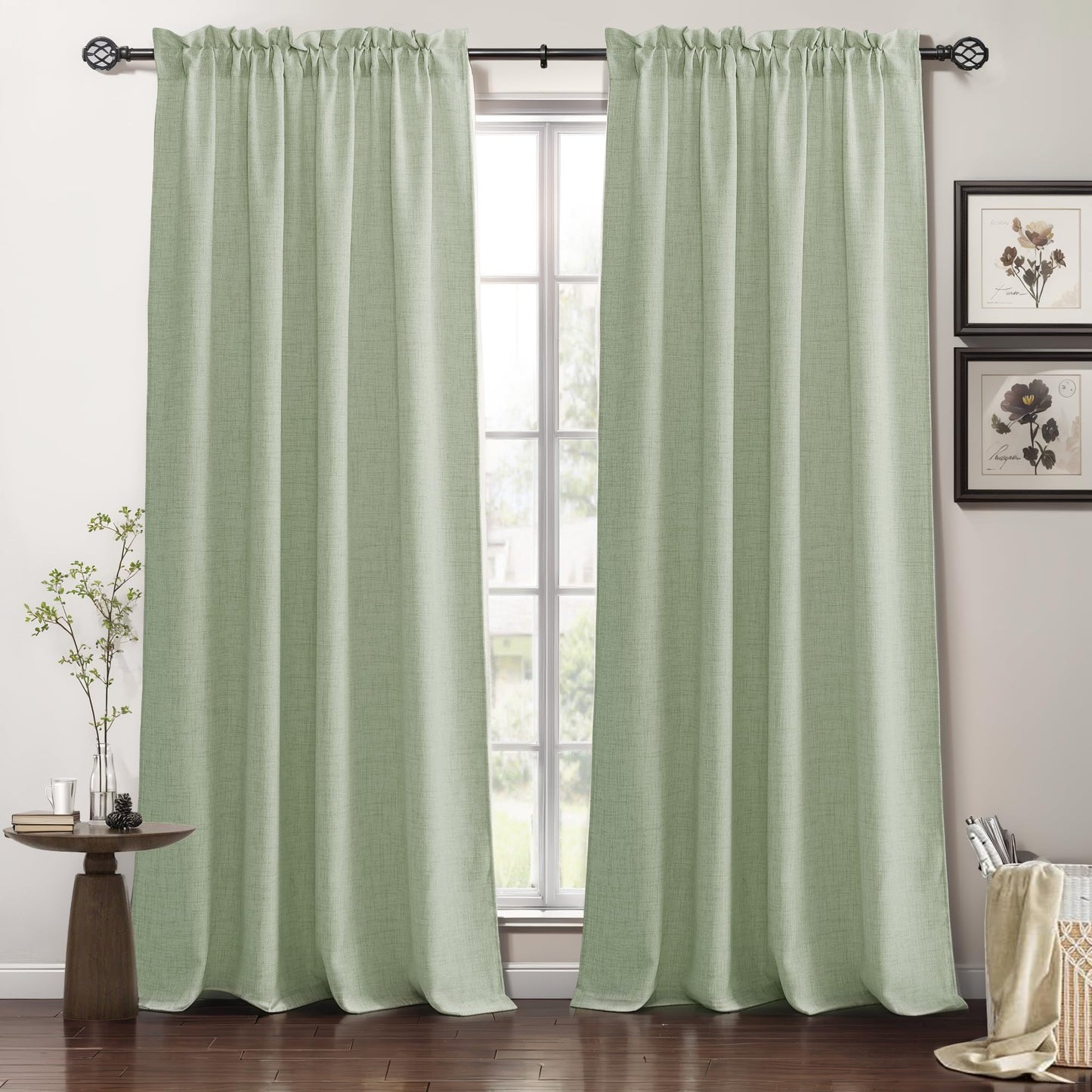 RYB HOME White Semi Sheer Curtains 84 inches Long for Living Room | Half Privacy, Linen Textured, Sheer Light Filtering, Vertical Window Drapes, for Bedroom Dining, White, W52 x L84, 2 Panels
