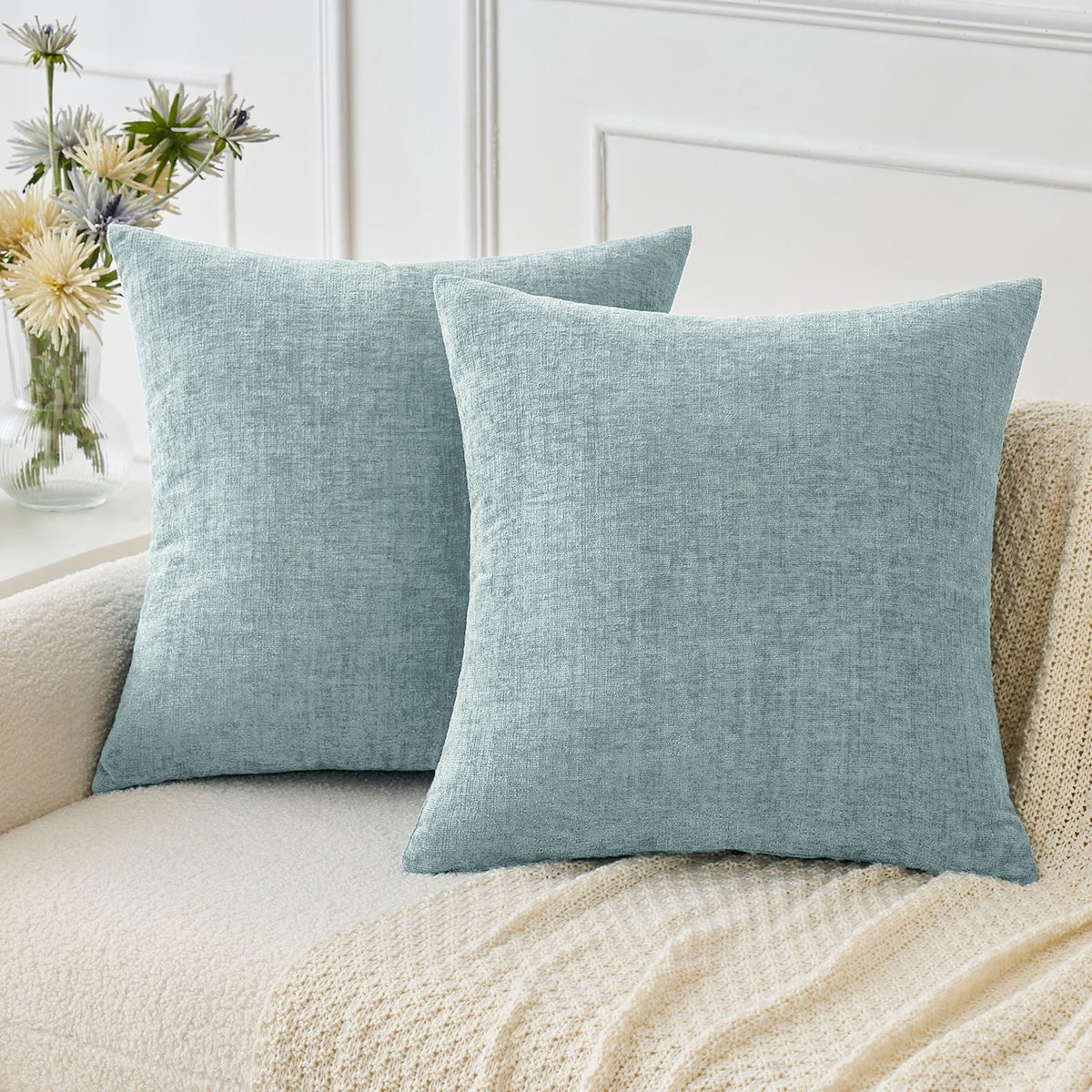 MIULEE Soft Chenille Fall Throw Pillow Covers Burnt Orange 18x18 Pack of 2 | Modern Fall Home Decor, Classic Decorative Pillows, Solid Dyed Cases, Boho Couch Cushion Covers for Sofa Bed Living Room