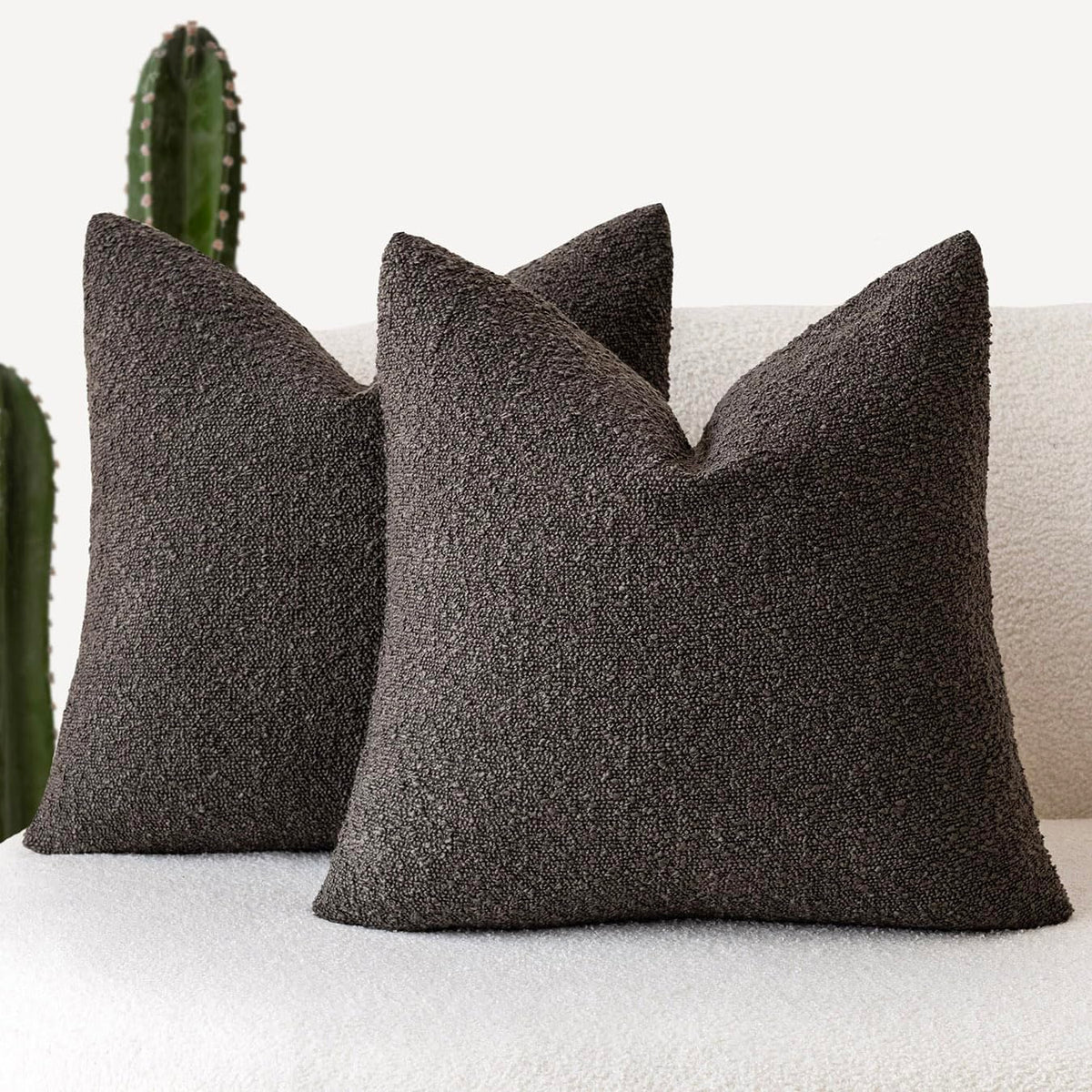 Foindtower Pack of 2, 20 x 20 Inch, Decorative Textured Boucle Throw Pillow Covers Accent Solid Pillow Cases Cozy Soft Couch Cushion Case for Chair Sofa Bedroom Living Room Home Decor, Cream White