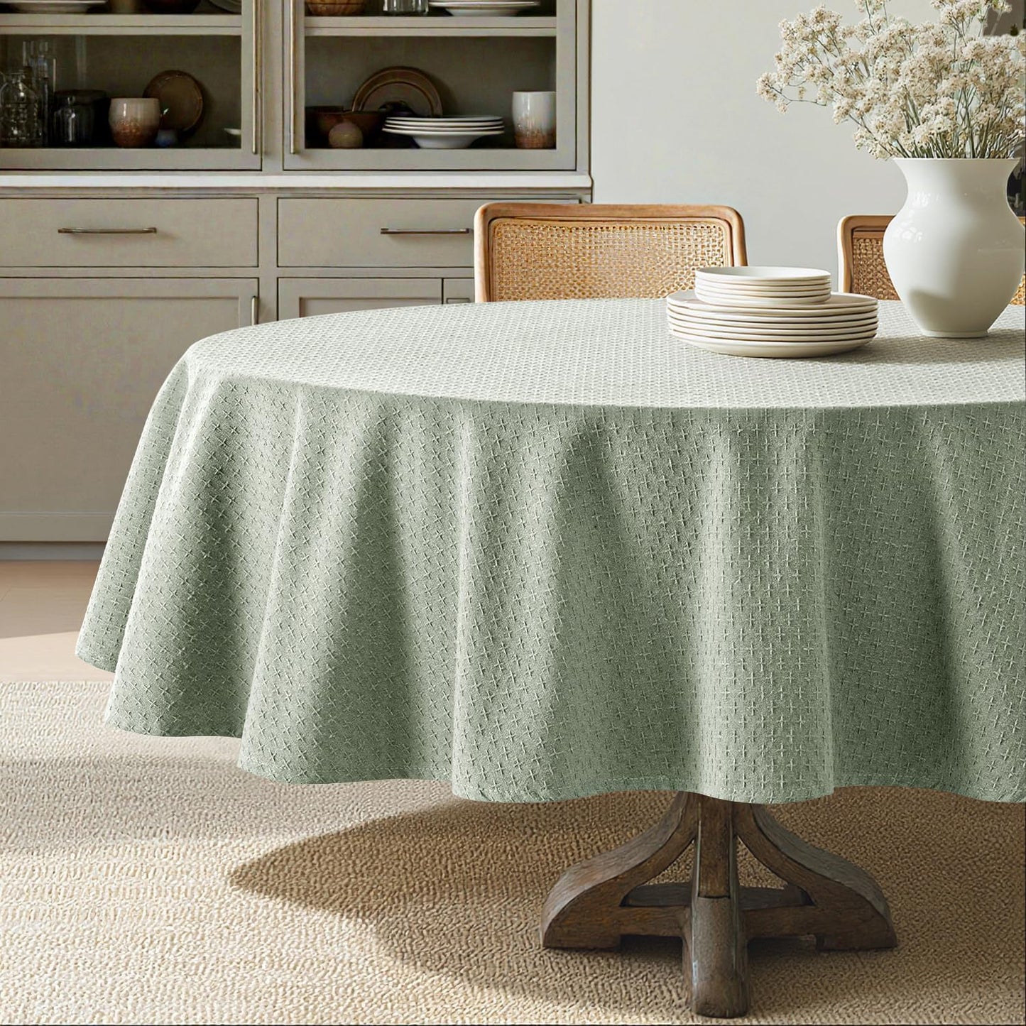 MIULEE Natural Beige Linen Cotton Table Cloth Rectangle Tablecloth Spring Waterproof Spillproof Cross-Star Textured Table Cloth Decorative Farmhouse Style for Dining Party Weddings 52x70 Inch