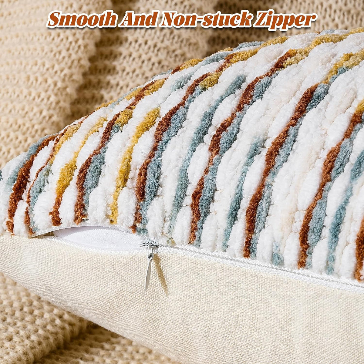 Set of 2 Boho Chenille Pillow Cover Decorative Tufted Pillowcase for Couch Bed Sofa Bedroom Living Room Modern 18 x 18-Inch Brown