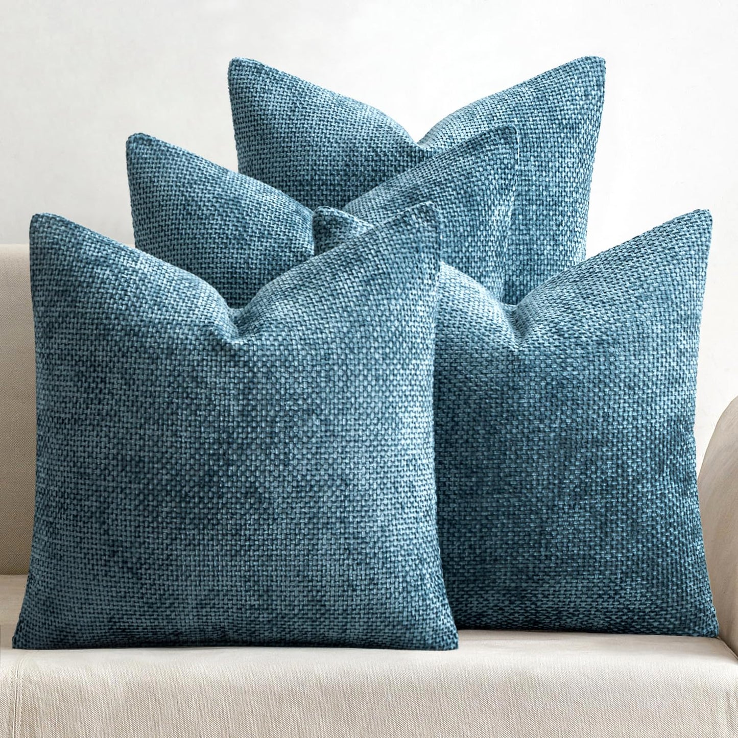 MIULEE Soft Decorative Chenille Pillow Covers Blue Series 18x18 Pack of 4 | Modern Coastal Decor, Blue Gradient Set, Couch Throw Pillows, Farmhouse Boho Cushion Covers for Sofa Bed Living Room