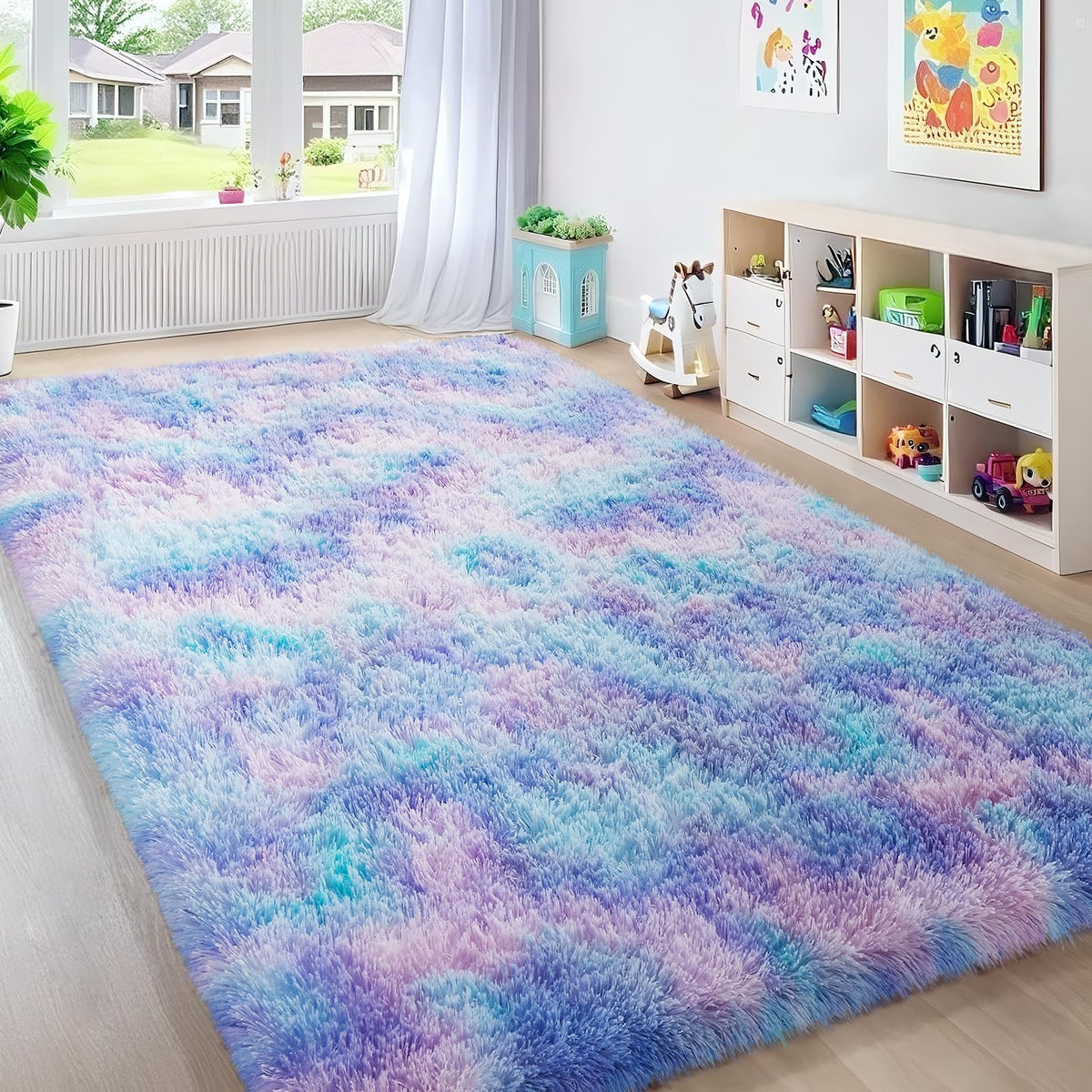 Ophanie 8x10 Area Rugs for Living Room, Washable Non-Slip Fluffy Soft Large Shag Bedroom Carpet, Ivory Big Indoor Nursery Rug, Carpets for Boy and Girls Room Dorm Decor with Over 99 pcs Pile fibers