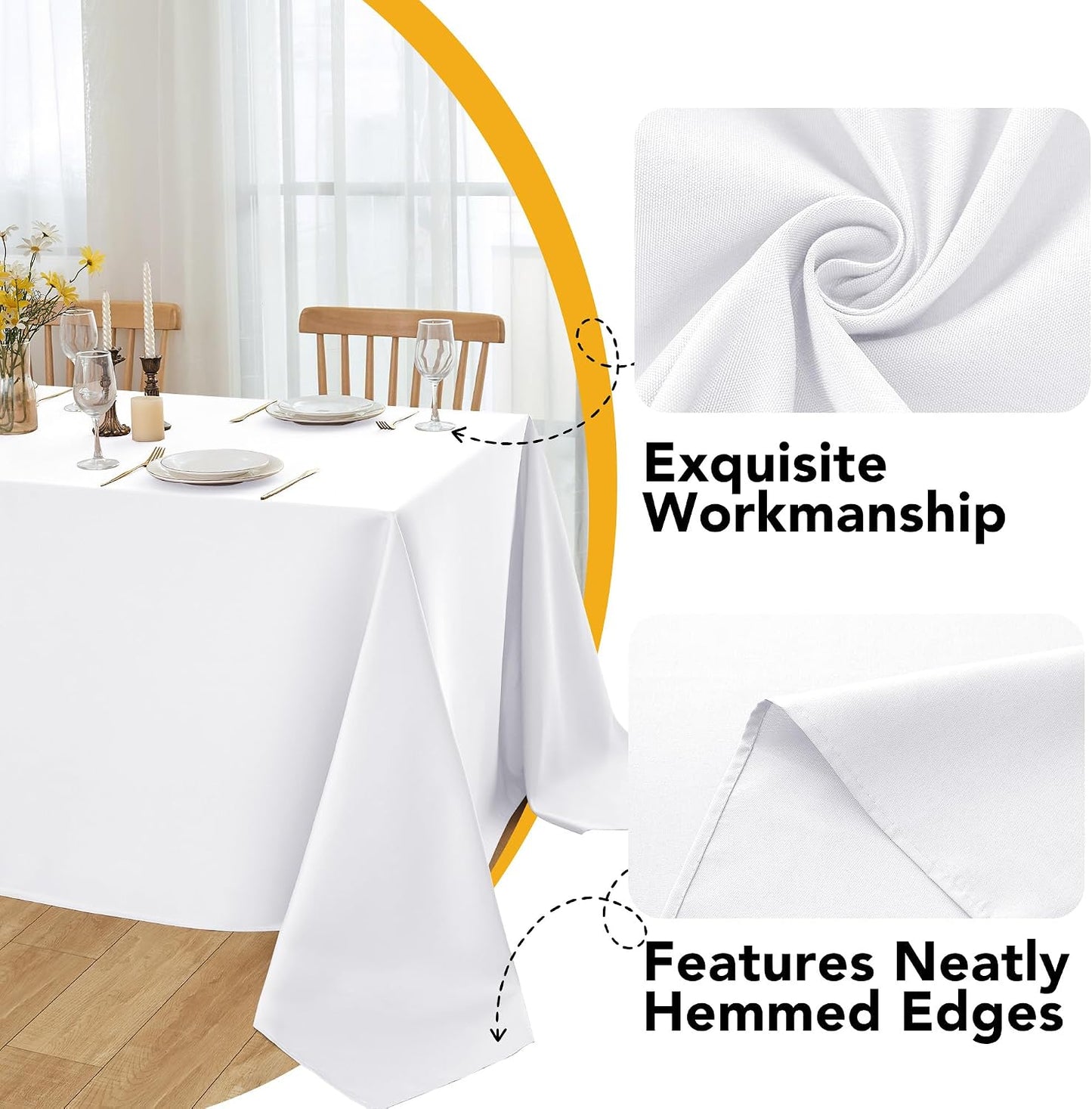 10-Pack White Tablecloths for Rectangle Tables, 60 x 102 Inches | Stain-Resistant Polyester Fabric for 6 Foot Tables - Washable Table Covers for Weddings, Banquets, Birthday, Parties, Events