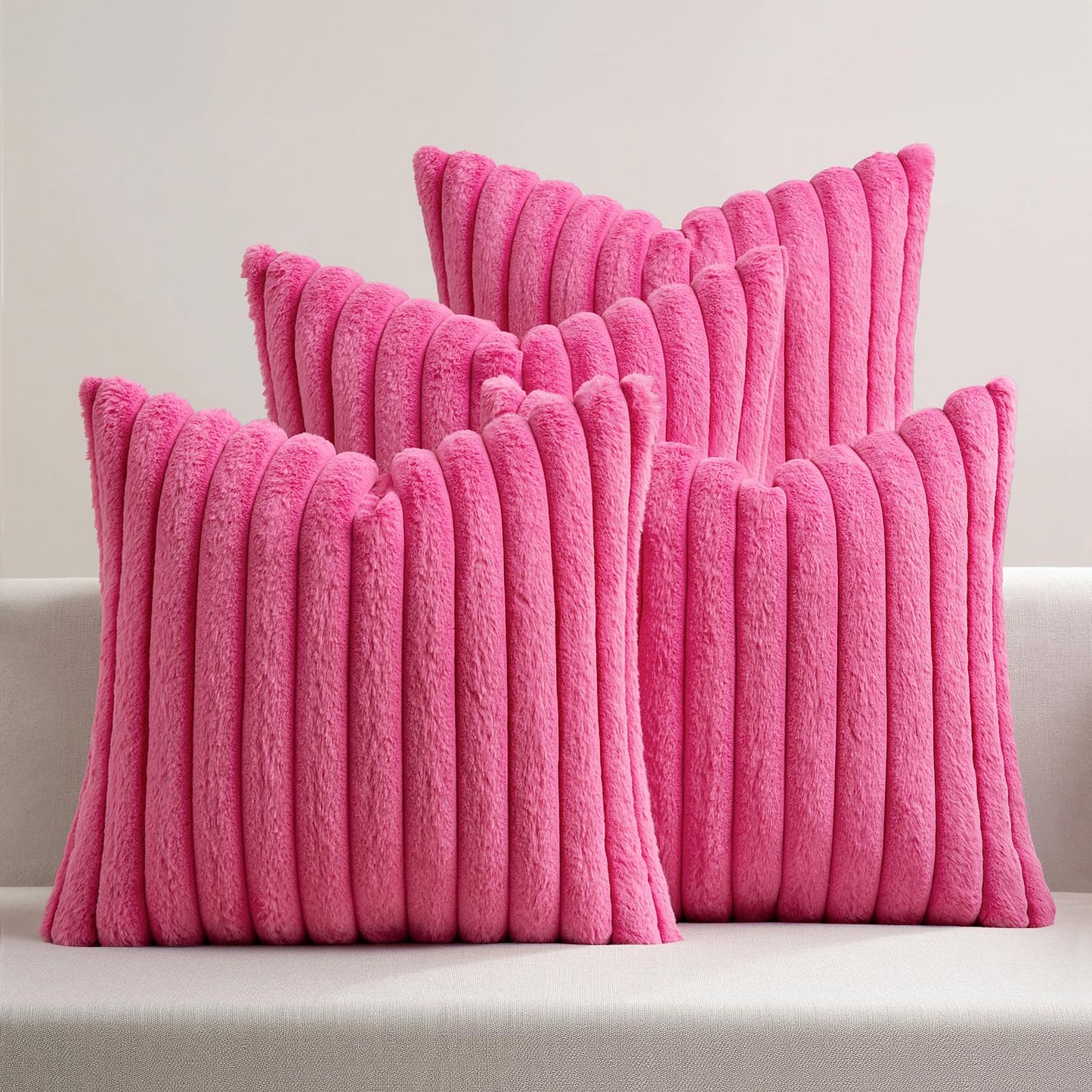 MIULEE Faux Fur Plush Decorative Throw Pillow Covers 18x18, Navy Blue | Set of 4, Striped, Soft Coastal Modern Cozy Home Decor, Cushion Cases for Sofa Couch Bed Living Room