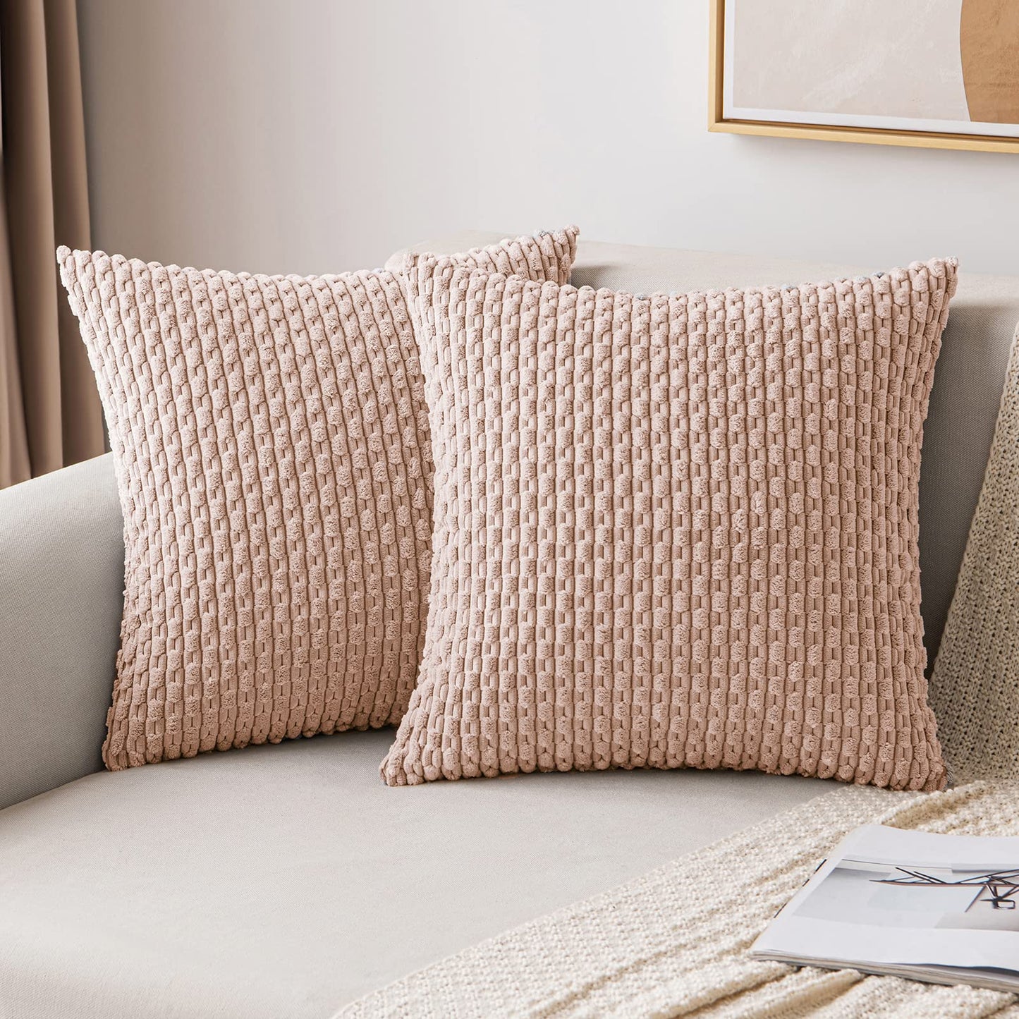 MIULEE Decorative Throw Pillow Covers 18x18 Sage Green Textured Corduroy | Pack of 2 Striped Pillow Covers Modern Farmhouse Home Decor for Couch Bed Sofa Living Room