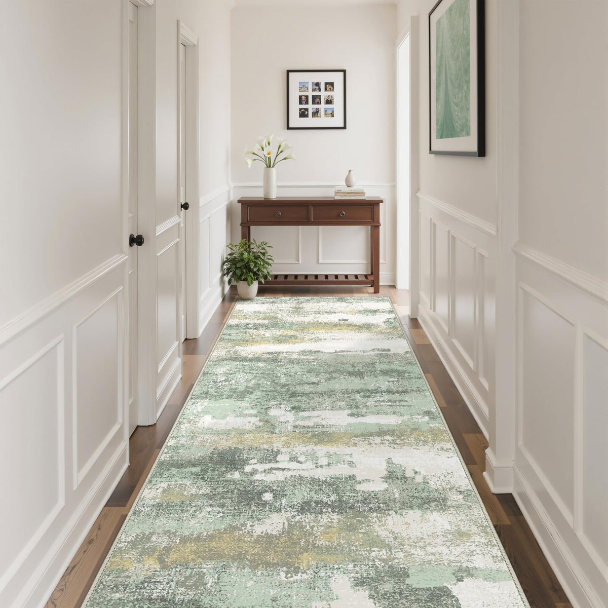 BEIMO 5x7 Green Abstract Area Rug, Washable Non-Slip for Bedroom | Soft Low-Pile Carpet, Lightweight and Easy to Vacuum, Sage Living Rooms, Dining Rooms, Bedrooms, and Home Offices