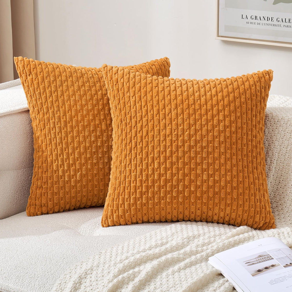 MIULEE Decorative Throw Pillow Covers 18x18 Sage Green Textured Corduroy | Pack of 2 Striped Pillow Covers Modern Farmhouse Home Decor for Couch Bed Sofa Living Room