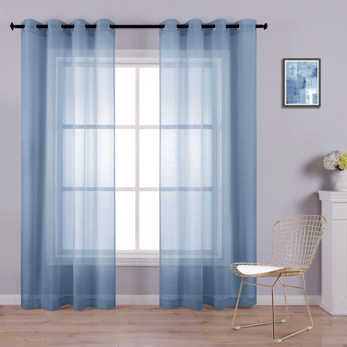 White Sheer Curtains 84 Inches Long Set 2 Panels Grommet Pair Faux Linen Semi Transparent Drape Tulle Gauze Voile Window Sheer Curtains for Bedroom Living Room Dining Wide 52 Length Solid Pack