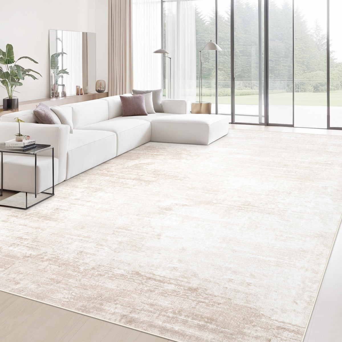 Area Rugs 6x9 Living Room: Washable Rug Modern Abstract Large Rug Soft Non Slip Neutral Rugs Stain Resistant Indoor Carpet for Bedroom Kitchen Dining Room Table Nursery Home Office Rugs(Beige,6'x9')