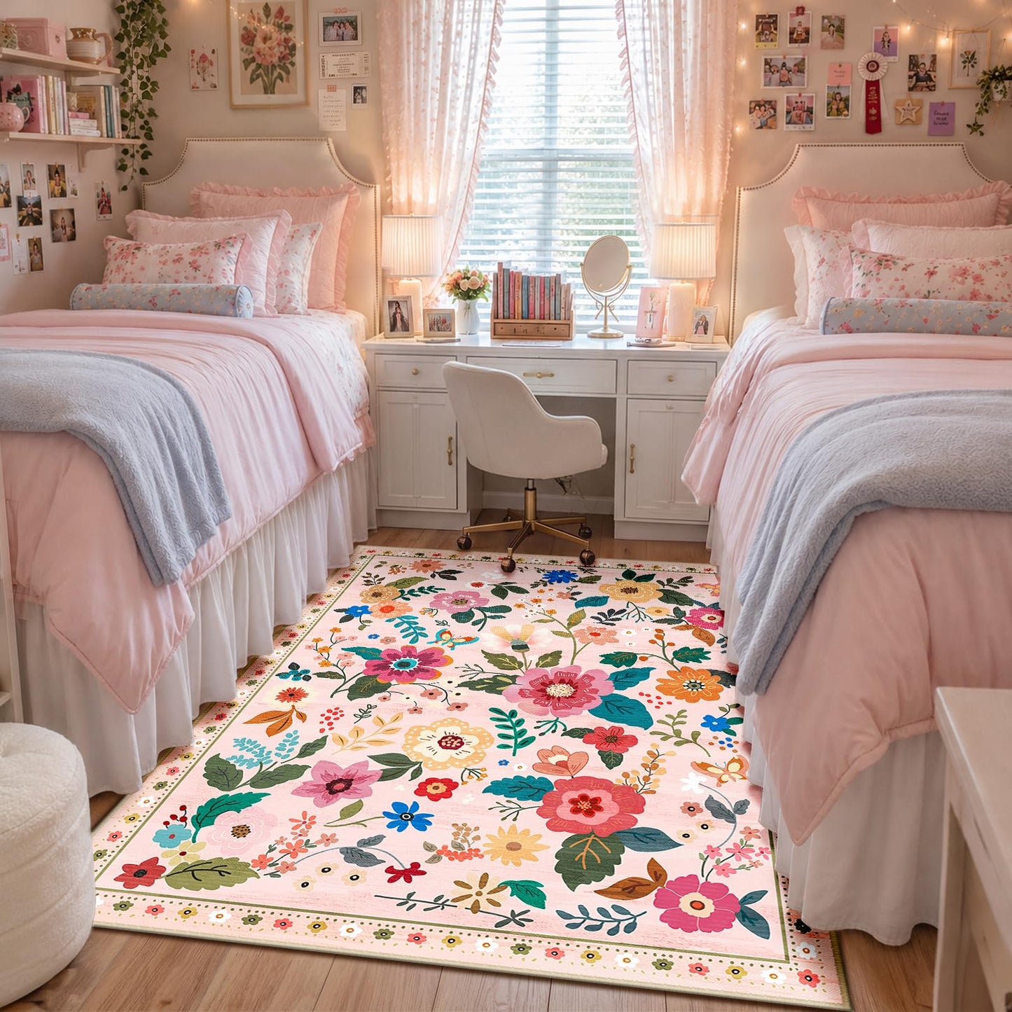 RELEANY Floral Washable 5x7 Area Rugs Black | Flower Carpet, Print, Boho, Non-Slip, Easy to Clean, Soft, Low Pile for Living Room Bedroom Kitchen Office Entryway Hallway