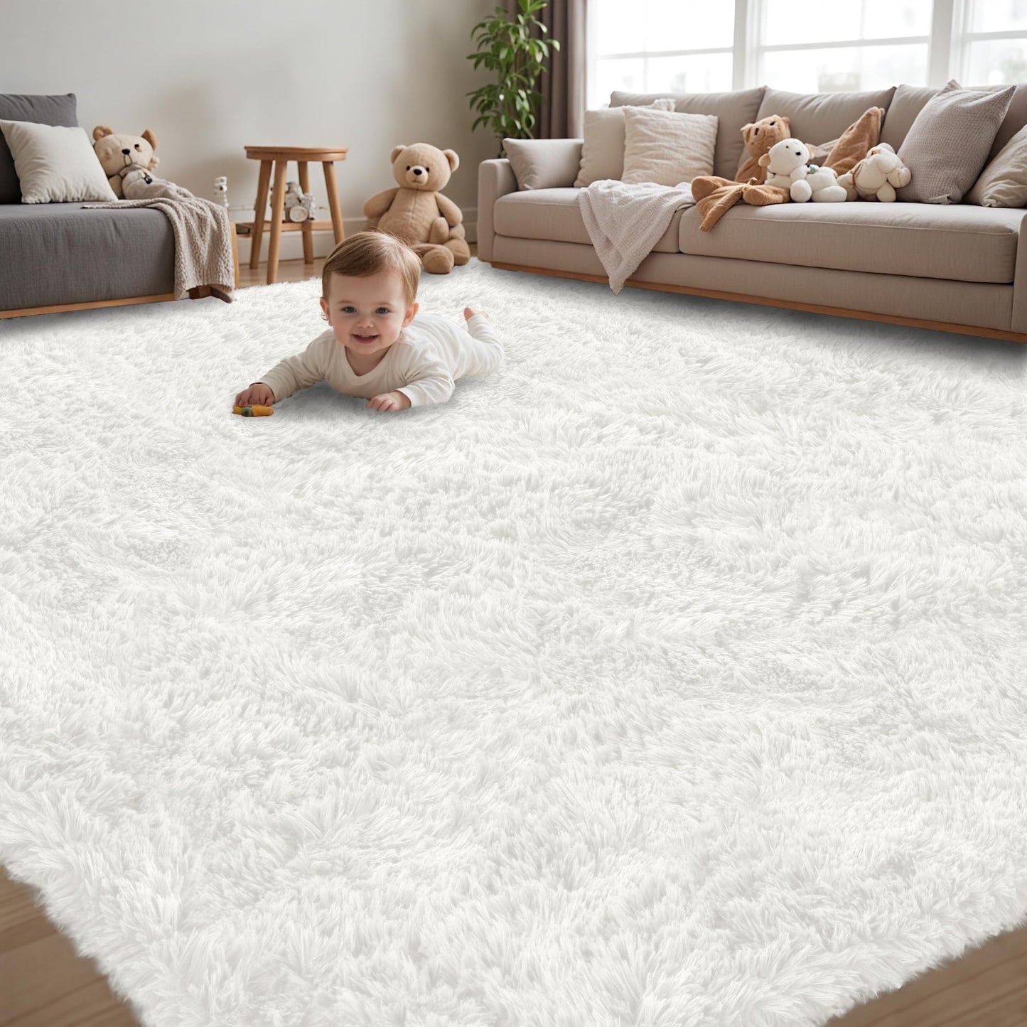 8x10 Area Rug for Living Room,Black Fluffy Shag Non-Slip Bedroom Rugs | Ultra Soft Large Fuzzy Plush Indoor Carpet，Washable Rugs for Bedroom Kids Nursery Office Dorm Modern Decor