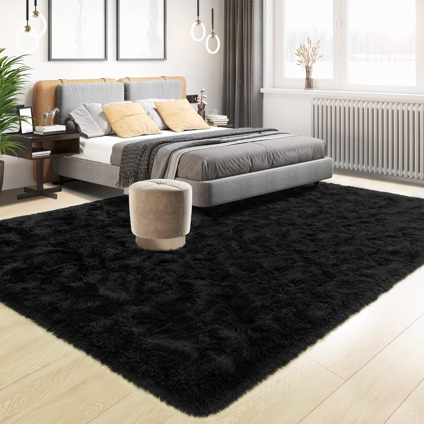 Area Rugs 9x12 for Living Room, Super Soft Fluffy Rugs for Bedroom | Modern Shaggy Rug Fuzzy Carpets for Kids, Plush Indoor Nursery Home Decor Rug with Non-Slip Bottom, Black