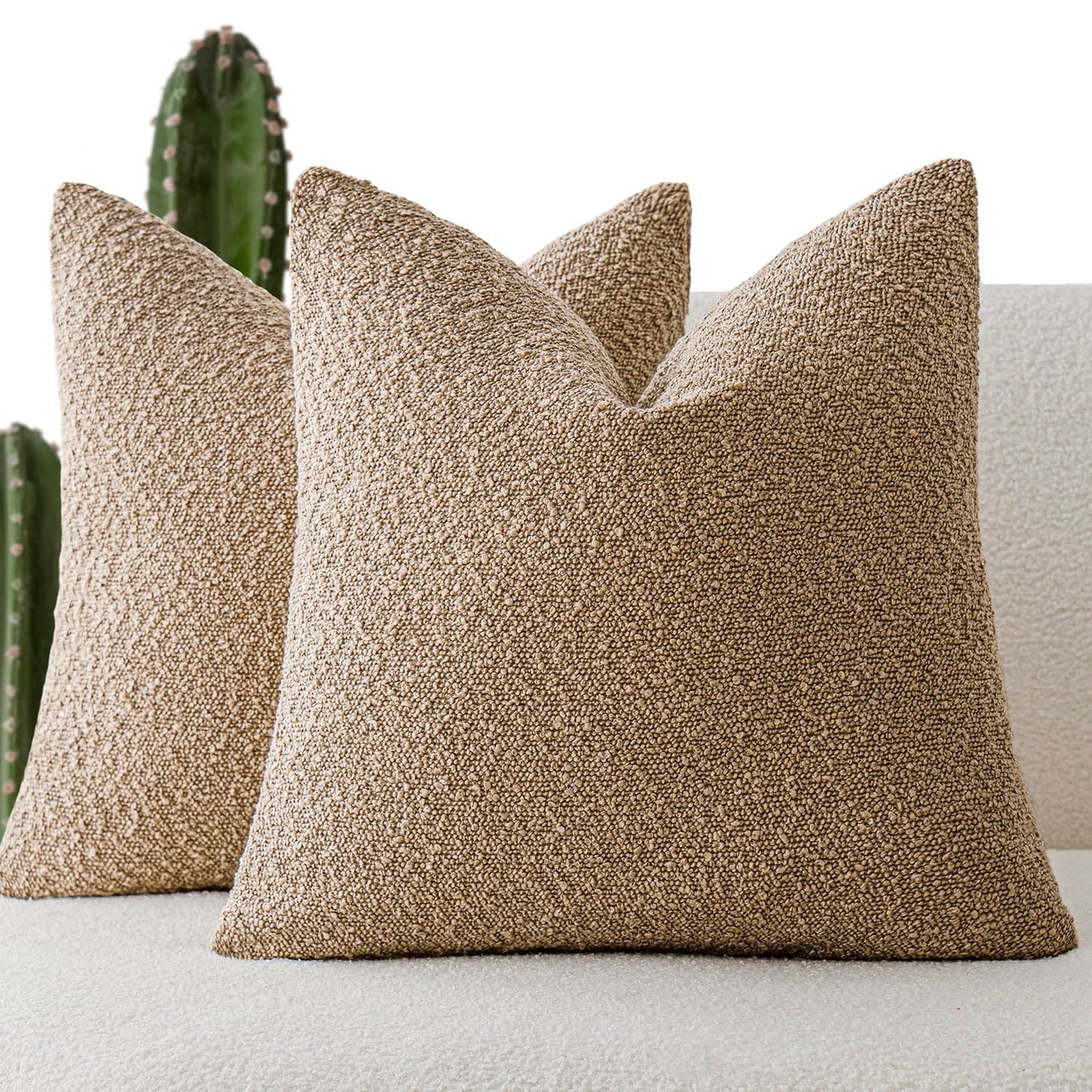 Foindtower Pack of 2, 20 x 20 Inch, Decorative Textured Boucle Throw Pillow Covers Accent Solid Pillow Cases Cozy Soft Couch Cushion Case for Chair Sofa Bedroom Living Room Home Decor, Cream White
