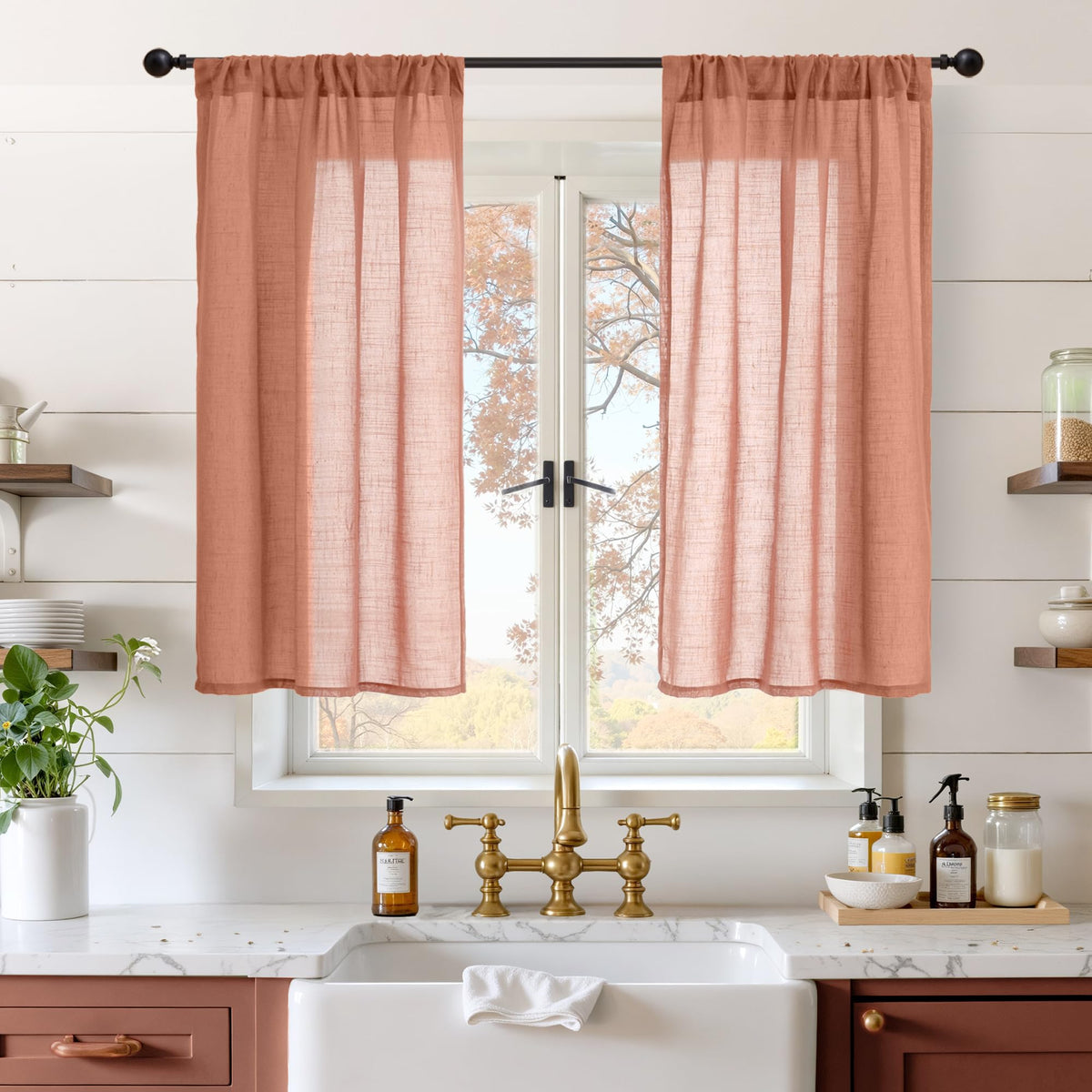 BGment Linen Sheer Curtains 84 Inches Long 2 Panels Set for Living Room | Light Filtering Drapes with Rod Pocket Lightweight Window Treatments for Bedroom, 52 X 84 Inch Length