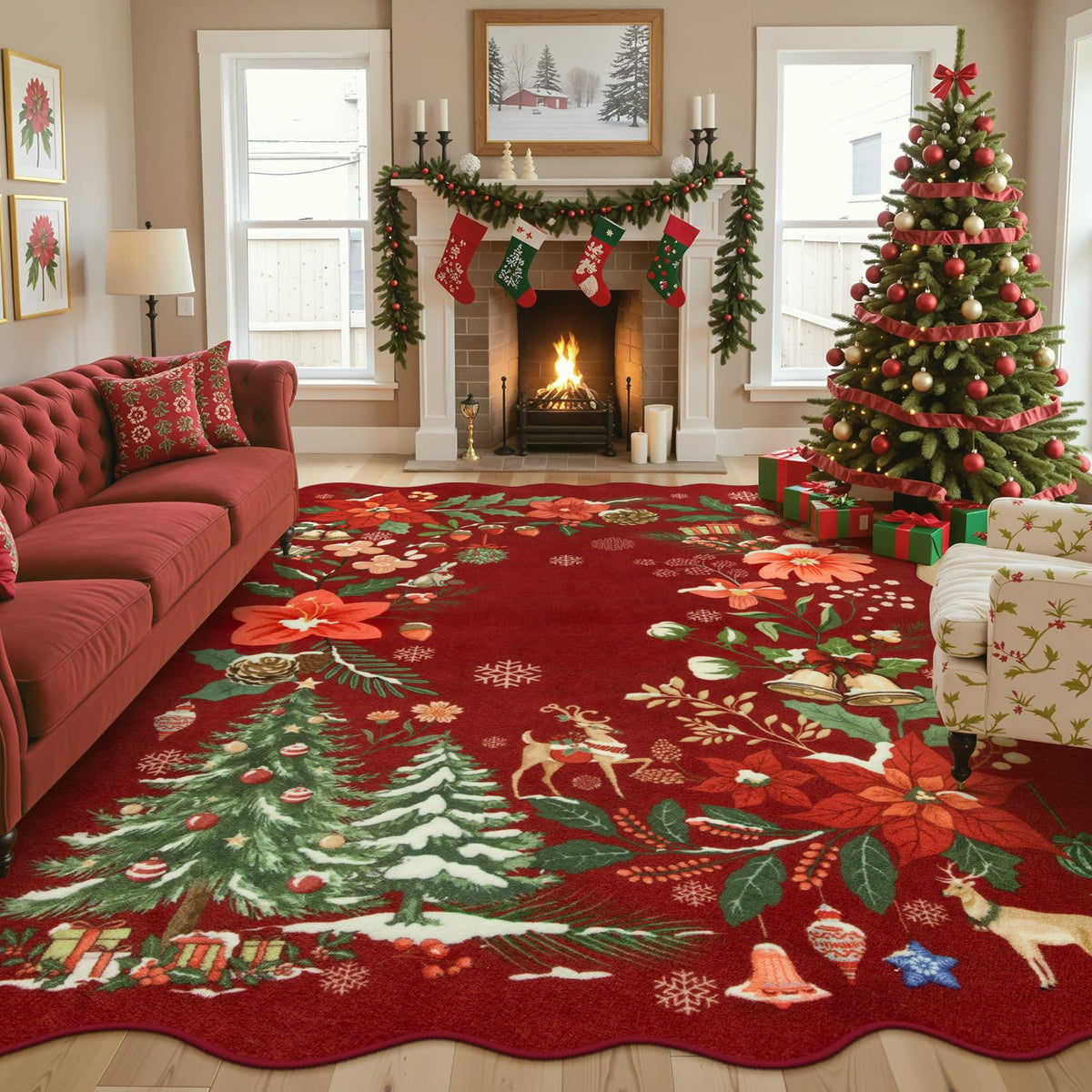 Lahome Floral Living Room Rugs, Area Rugs 5x7 Rug for Bedroom Ultra-Thin Soft Rug, Non-Slip Washable Rugs Stain Resistant Boho Rug Flore Throw Rug for ‎Dining Room Office (5x7ft,Green)