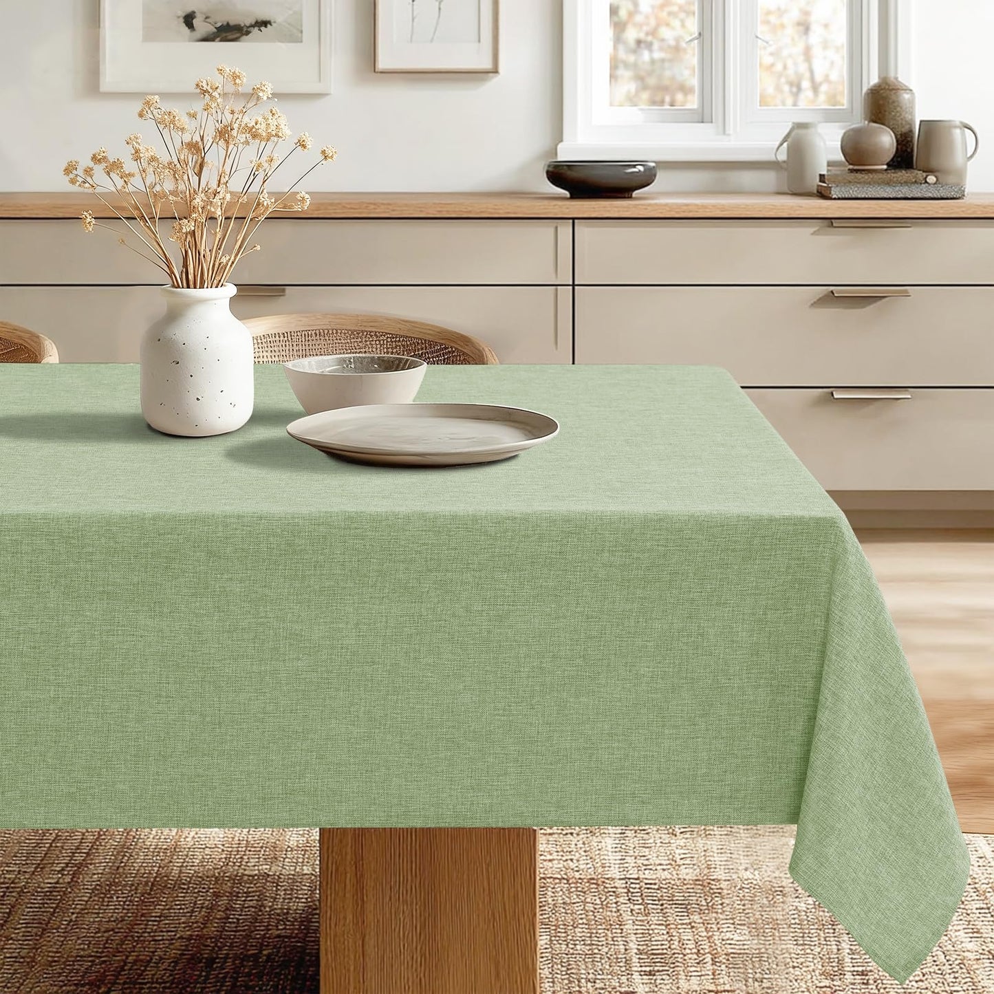 JIUZHEN Rectangle Table Cloth Faux Linen Farmhouse Tablecloth, Wrinkle and Stain Resistant Decorative Fabric Rectangular Spring Table Cover for Dining/Party/Birthday/Wedding, Beige, 54 x 80 Inch