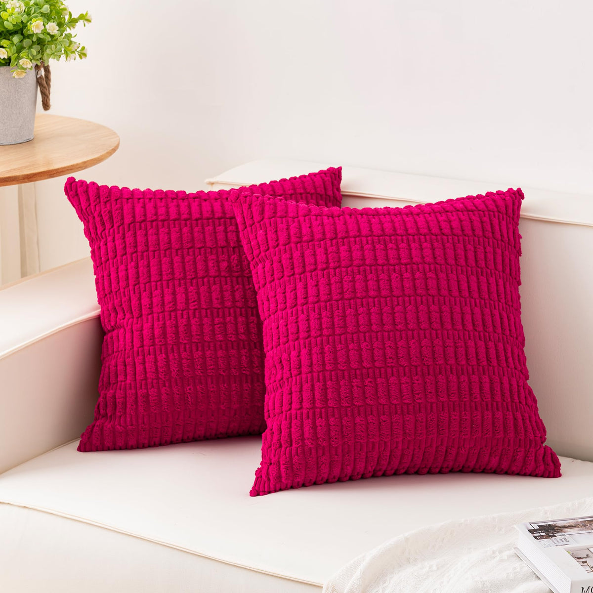 Pack of 2 Corduroy Decorative Throw Pillow Covers 18x18 Inch, Cream White | Fall Soft Striped Pillow Covers Modern Farmhouse Home Decor Christmas Throw Pillow Covers for Sofa Living Room Couch Bed ﻿