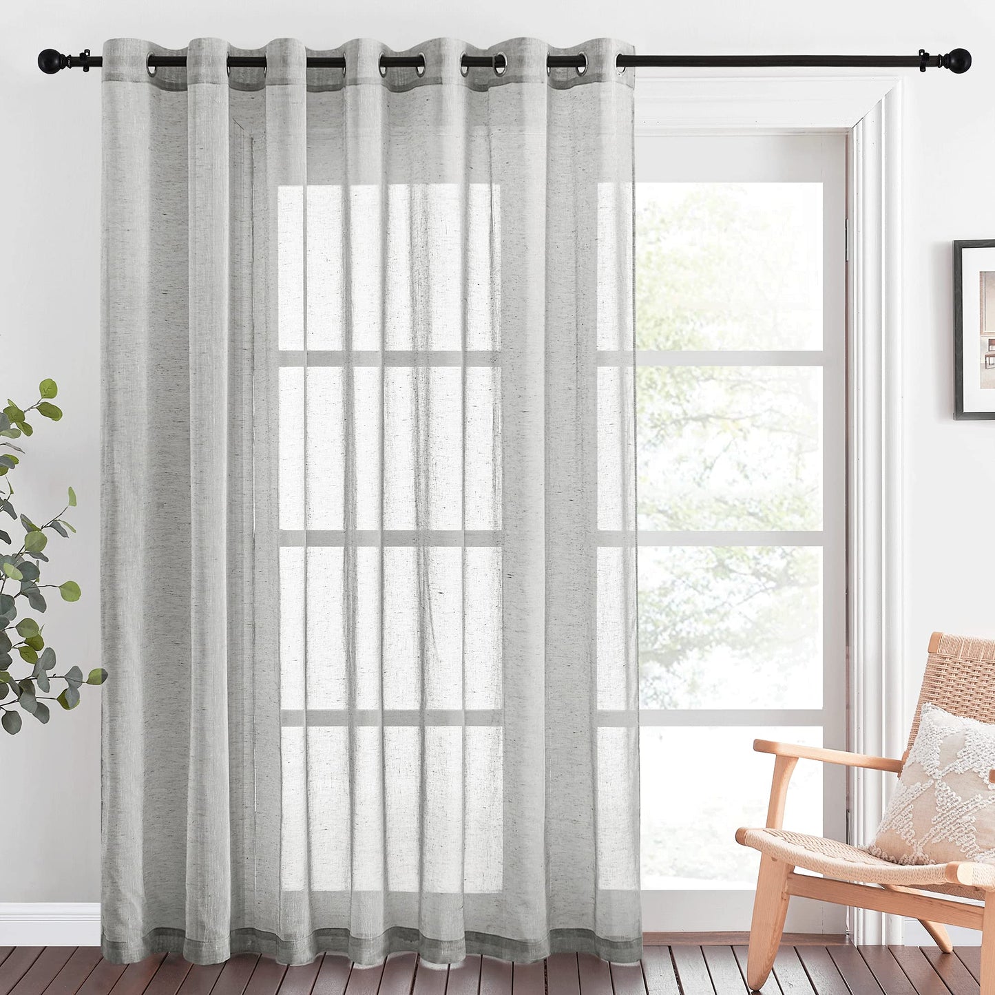 NICETOWN White Sheer Linen Curtains for Living Room 84 inch Length 2 Panels Set, Grommet Semi Sheer Privacy with Light Filtering Flax Window Treatments for Bedroom, W52 x L84