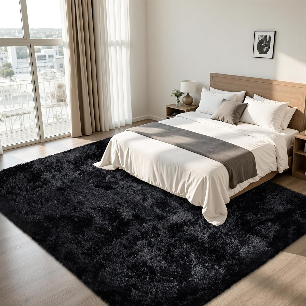 8x10 Area Rug for Living Room,Black Fluffy Shag Non-Slip Bedroom Rugs | Ultra Soft Large Fuzzy Plush Indoor Carpet，Washable Rugs for Bedroom Kids Nursery Office Dorm Modern Decor