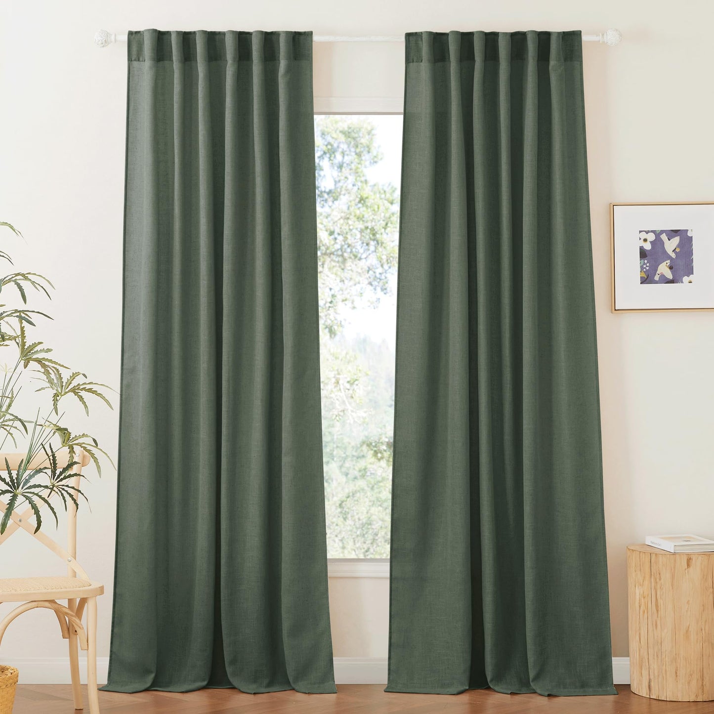RYB HOME White Sheer Curtains for Living Room Patio Glass Door, W52 x L95 | Linen Texture, Light Filtering Privacy, Airy Translucent, Back Tab, Bedroom Office Balcony, W52 x L95, 2 Panels