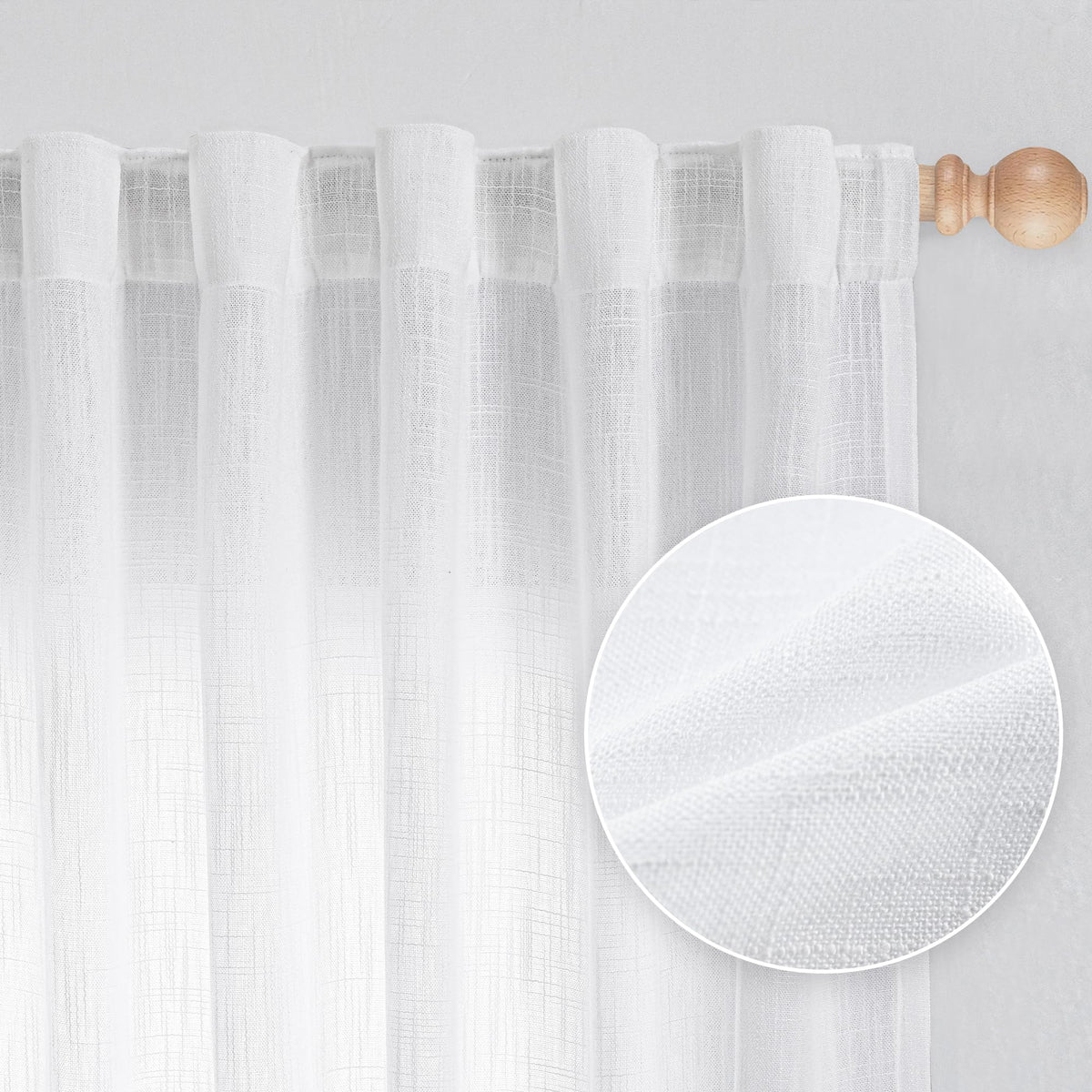 MYSKY HOME Linen Curtains for Living Room, Natural Semi Sheer Curtains & Drapes 84 inches Length 2 Panels Set Farmhouse Country Boho Style Back Tab Draperies for Sliding Glass Door, 50" Wide, Linen