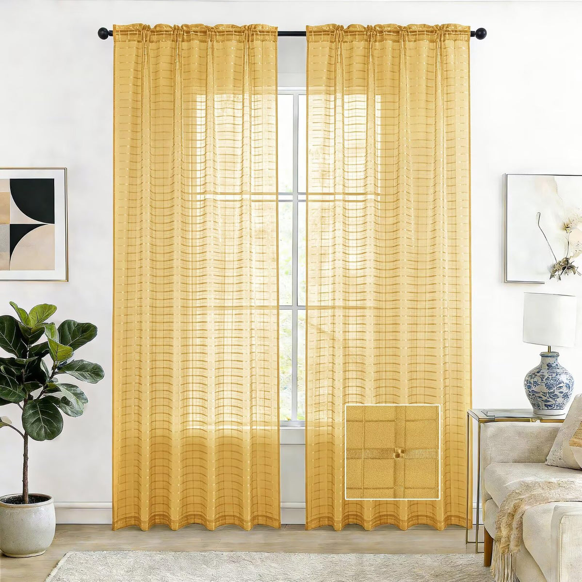 SpaceDresser Basic Rod Pocket Sheer Voile Window Curtain Panels White 1 Pair 2 Panels 52 Width 84 Inch Long for Kitchen Bedroom Children Living Room Yard(White,52 W x 84 L)