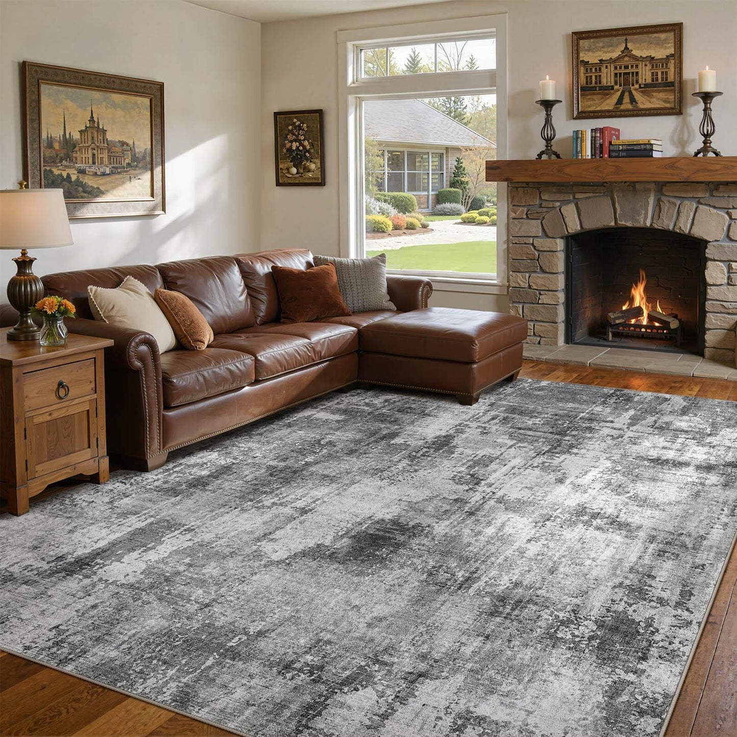 DMOYEST 8x10 Area Rug for Living Room Washable Abstract Indoor Carpet | Neutral Modern Low Pile Rugs Kid & Pet Friendly Large Soft Thin Carpet for Bedroom Dining Room - Grey Blue