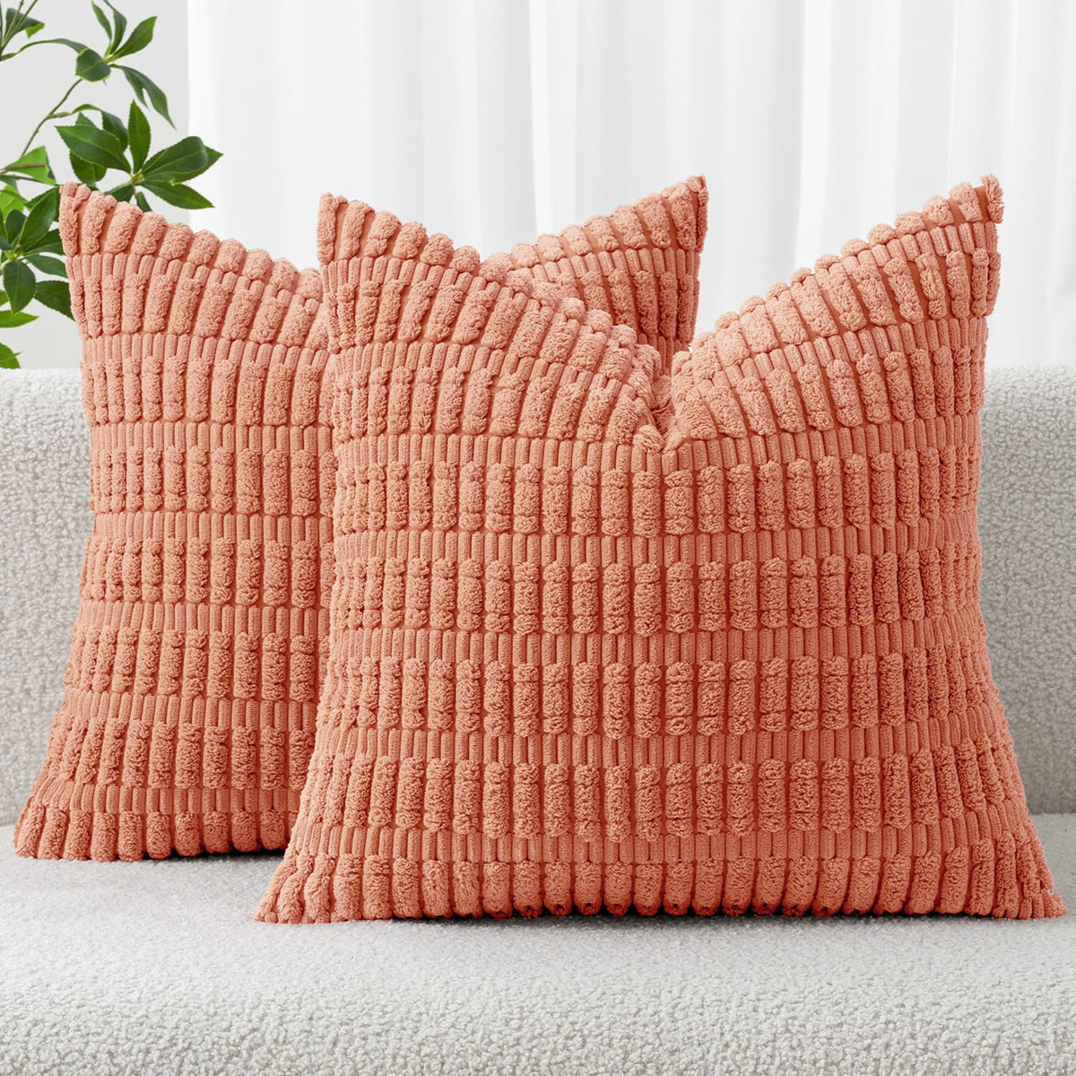 MIULEE Corduroy Decorative Throw Pillow Covers 18x18 Cream White Pack of 2 | Soft Boho Striped Pillow Covers Modern Farmhouse Home Decor For Sofa Living Room Couch Bed