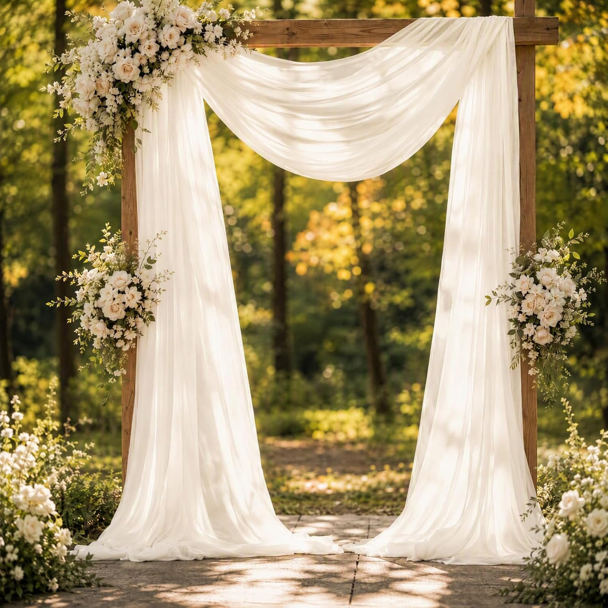 Ivory White Wedding Arch Draping Fabric Sheer Curtain Drapes | 31" x 20 ft Extra Long Shimmery Backdrop Curtains for Wedding Anniversary Party Summer Outdoor Events Drapery Photo Backgrounds