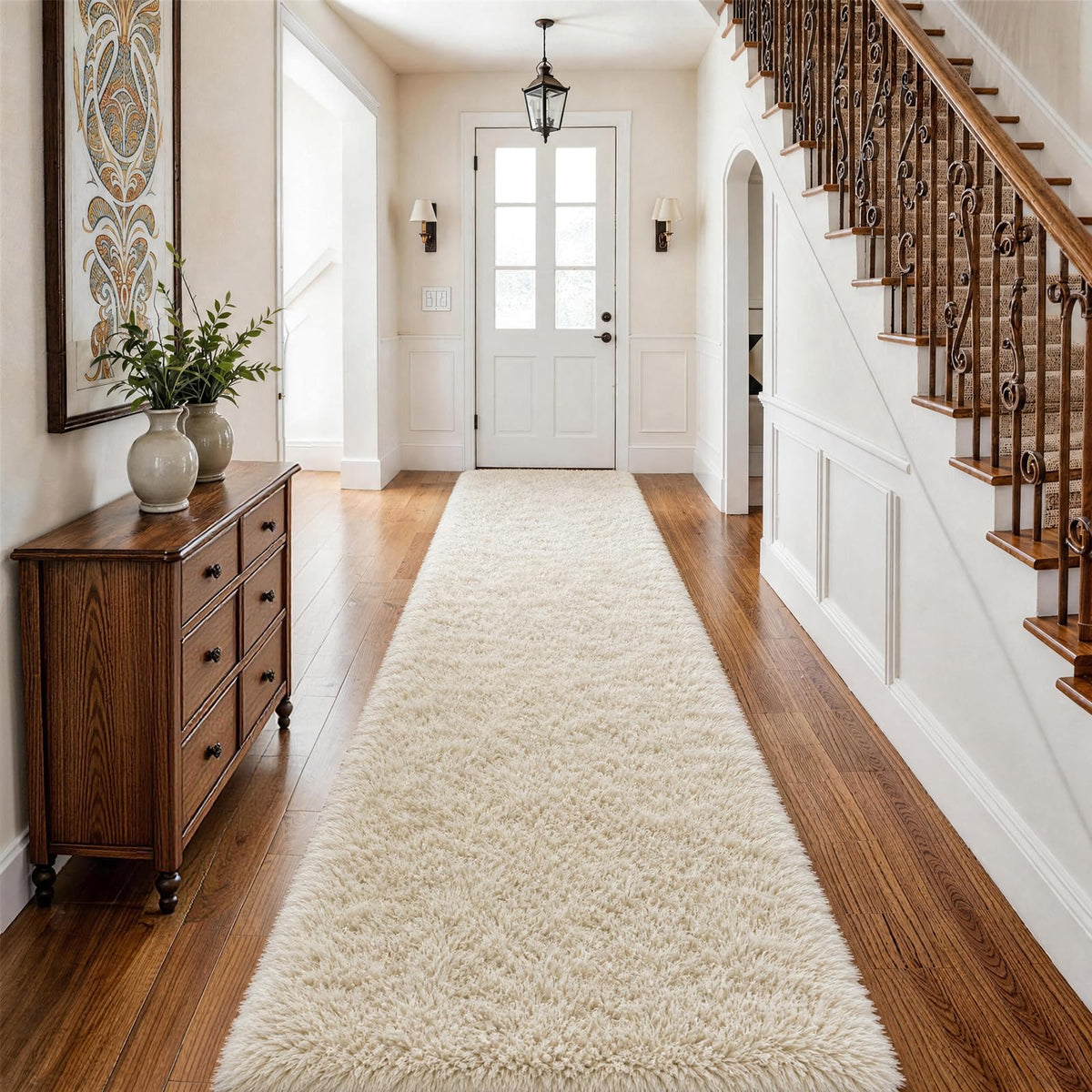 Ophanie 8x10 Area Rugs for Living Room, Washable Non-Slip Fluffy Soft Large Shag Bedroom Carpet, Ivory Big Indoor Nursery Rug, Carpets for Boy and Girls Room Dorm Decor with Over 99 pcs Pile fibers
