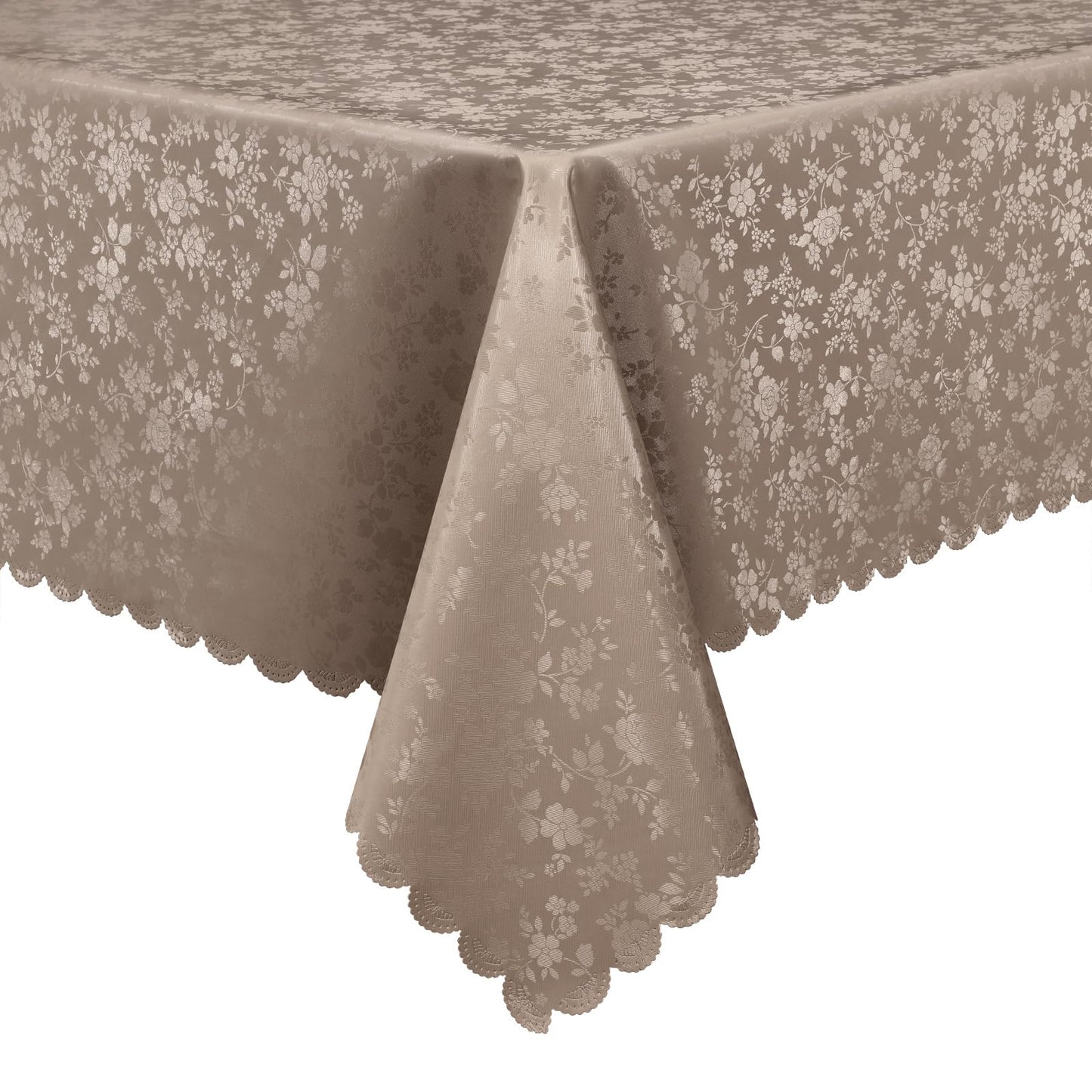 Smiry Rectangle Waterproof Heavy Duty Vinyl Tablecloths, 60 x 84 Inch | Wipeable Washable Floral Embossed Table Cover for Kitchen and Dining Room, Indoor & Outdoor Use, Beige