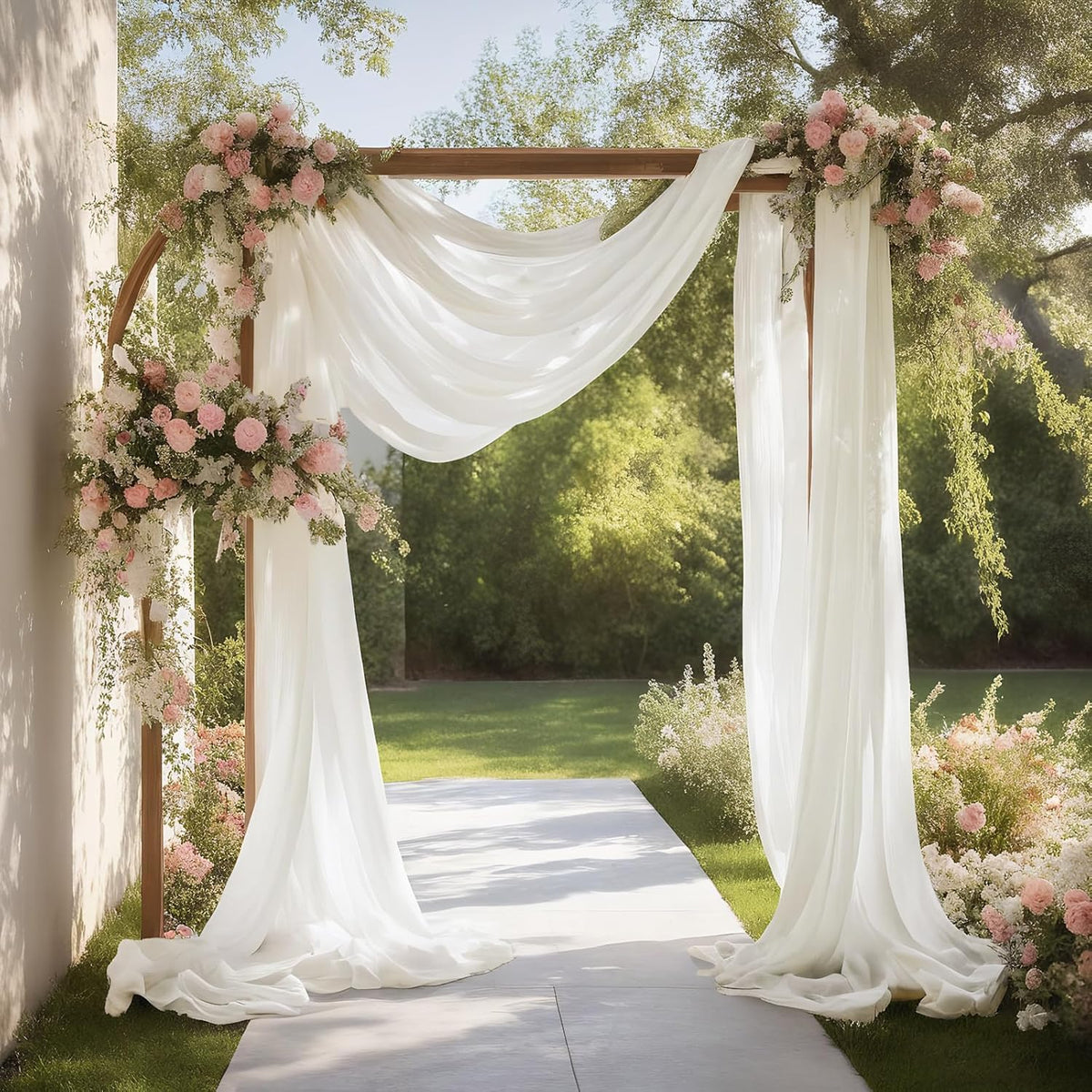 Ivory White Wedding Arch Draping Fabric Sheer Curtain Drapes | 31" x 20 ft Extra Long Shimmery Backdrop Curtains for Wedding Anniversary Party Summer Outdoor Events Drapery Photo Backgrounds