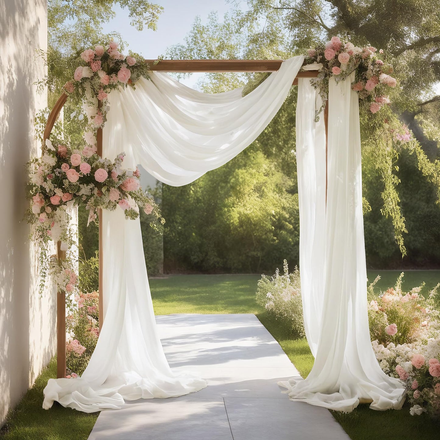 Ivory White Wedding Arch Draping Fabric Sheer Curtain Drapes | 31" x 20 ft Extra Long Shimmery Backdrop Curtains for Wedding Anniversary Party Summer Outdoor Events Drapery Photo Backgrounds