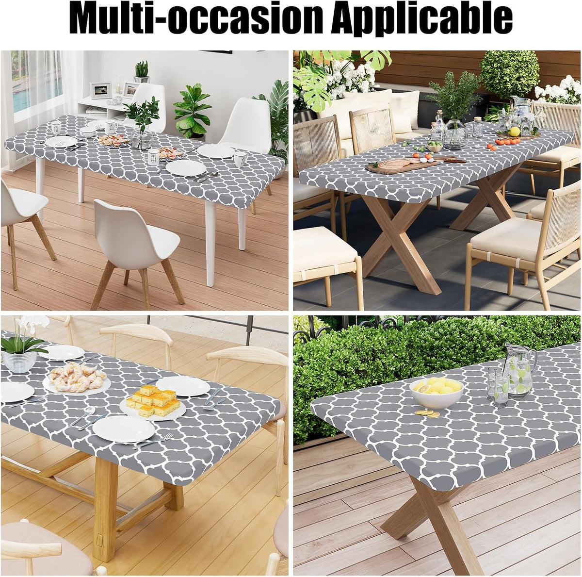 Smiry Picnic Fitted Table Cover, 6 Foot Flannel Backed Vinyl Tablecloth | Waterproof Elastic Stretch Table Cloth, Wipeable Plastic Tablecloth for Camping, Indoor & Outdoor (Grey, 30" x 72")