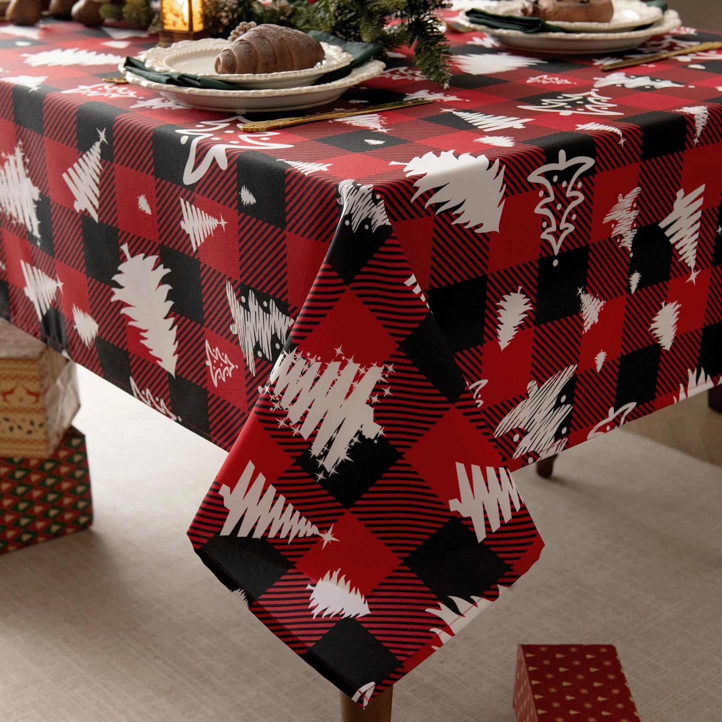 Waterproof Checkered Tablecloth Fabric - Rectangle 58x84 Inch Classic Gingham Buffalo Plaid Table Cloth for Indoor/Outdoor Use - Washable Table Cover for Kitchen, BBQs, and Parties