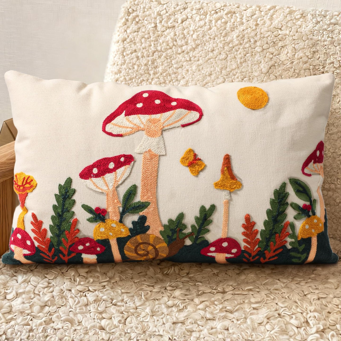 Embroidered Throw Pillow Cover 18x18 Inch, Flower Cluster | Decorative Pillow Cover, Floral Farmhouse Cushion Case with Hidden Zipper, Home Decor for Couch, Sofa, Living Room, Bedroom